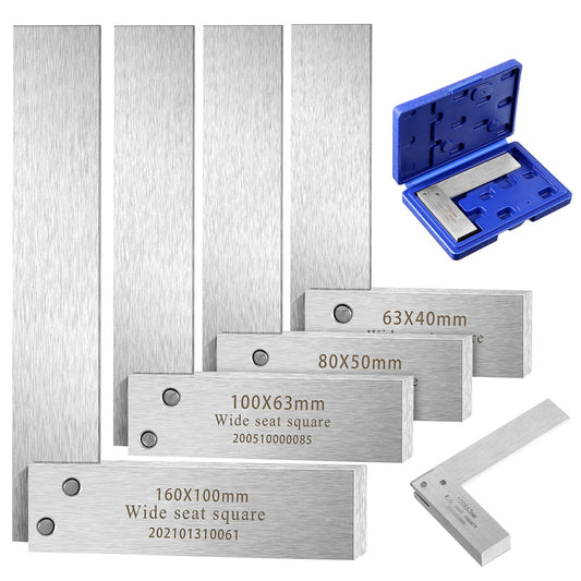 Machinist Square Set, 2", 3", 4" and 6" Squares Machinist Engineer Steel Benchmark Measure Tools High Precision 90 Degree Wide Base Tool L-Type Testing Measuring Tool
