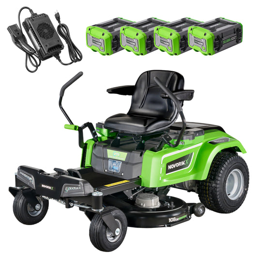 NovorikX 54V 42'' Cordless Electric Riding Lawn Mower, Zero Turn Lawn Mower with 4 * 10AH Batteries and Plug in Charger for Large Yard