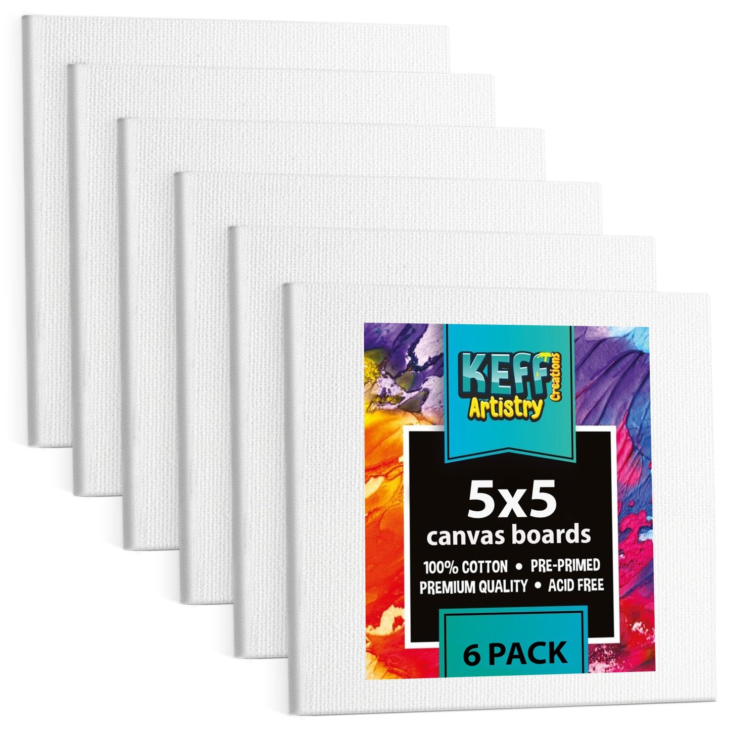 KEFF 24-Pack Bulk Canvas for Painting, 6 of 5x7, 8x10, 9x12, 11x14 Canvas Boards for Painting, Art Supplies for Adults & Kids - 100% Cotton Primed Painting Canvas for Acrylic, Oil, Watercolor, Tempera