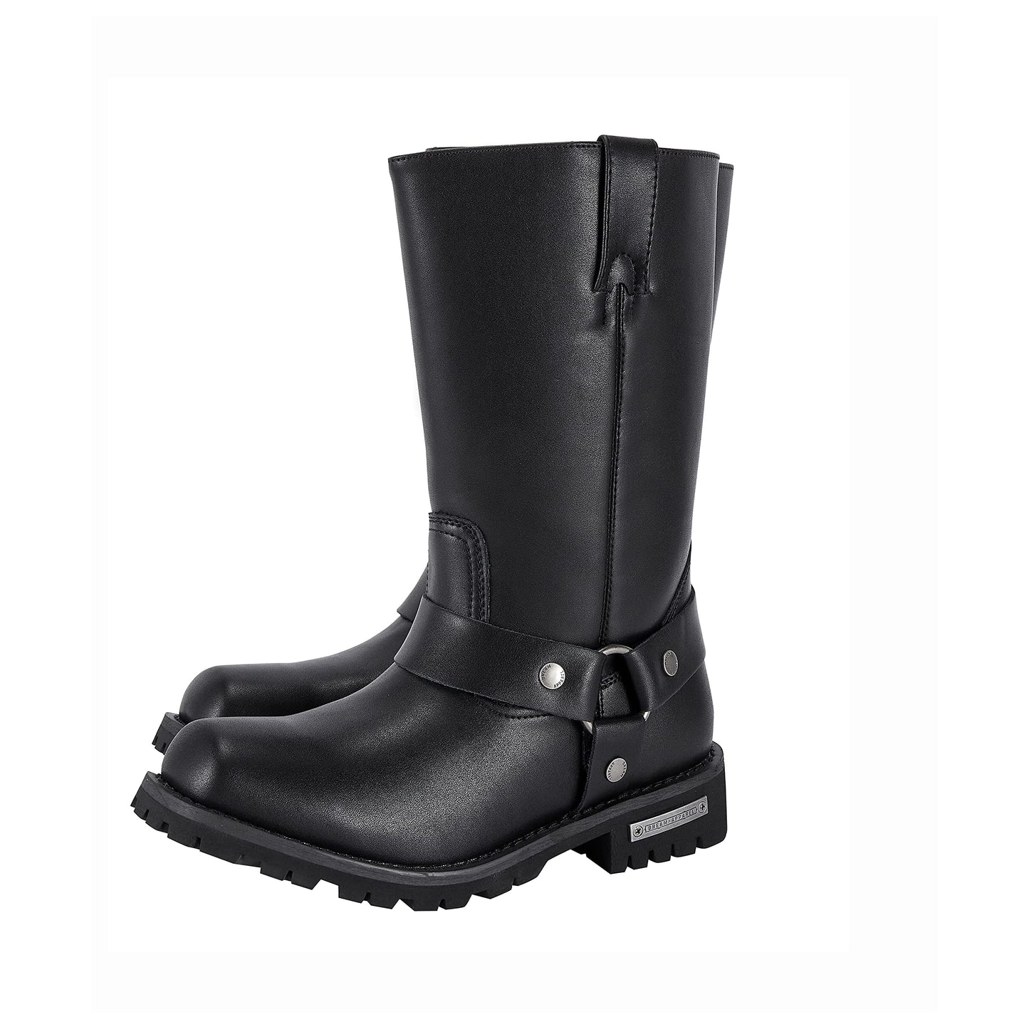 GARGOYLE BELLS Mens Harness Straps Motorcycle Leather Boots Black Waterproof Biker Boots For Men- Low Heel Riding Boots