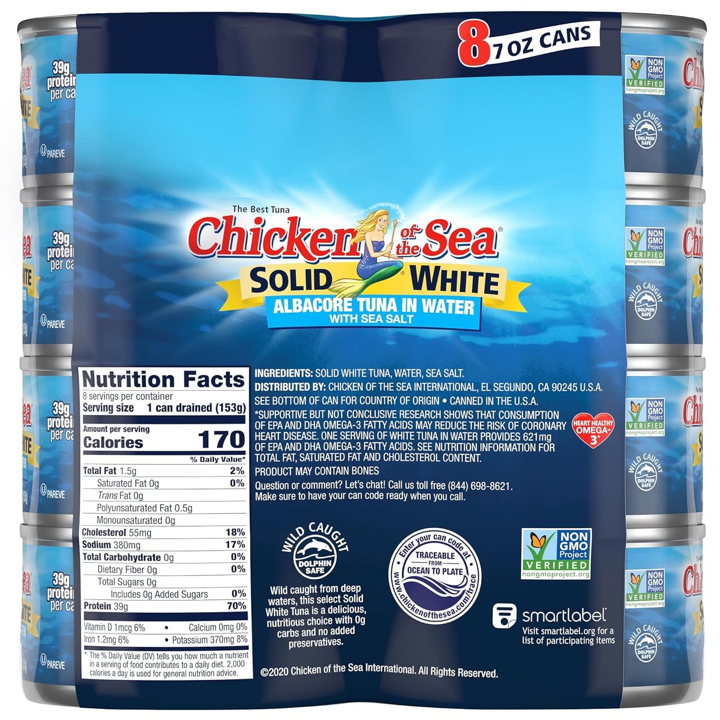 Chicken of the Sea Chunk White Albacore Tuna in Water, Wild Caught Canned Tuna, 12 oz. Can (Pack of 12)
