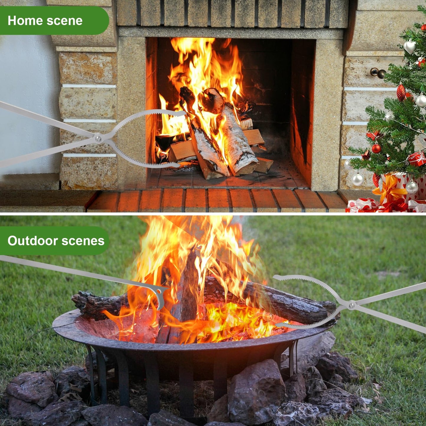 40" Fire Tongs Fire Pit Tongs Set, Stainless Steel Fireplace Tongs Log Grabber Suitable for Outdoor Fireset Fire Pit Bonfire Camp Fire Backyard Deck Indoor Fireplace Tools