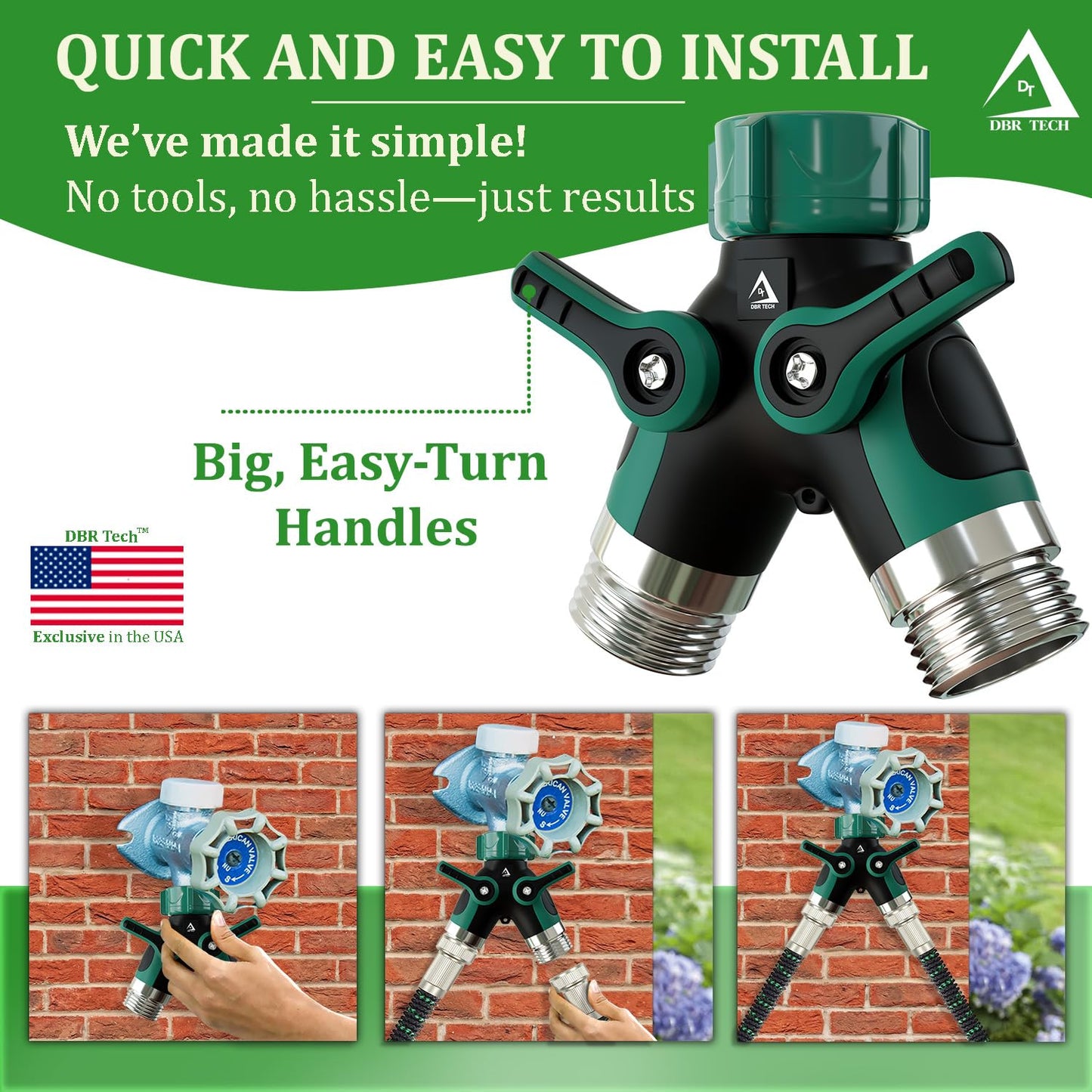 Hose Splitter 2 Way, Heavy Duty Metal Connector, Two Way Garden Hose Splitter, High Flow Spigot Faucet Bib Adapter, Solid Double Y Shut Off Valve for Outdoor Gardening Hoses, Orange