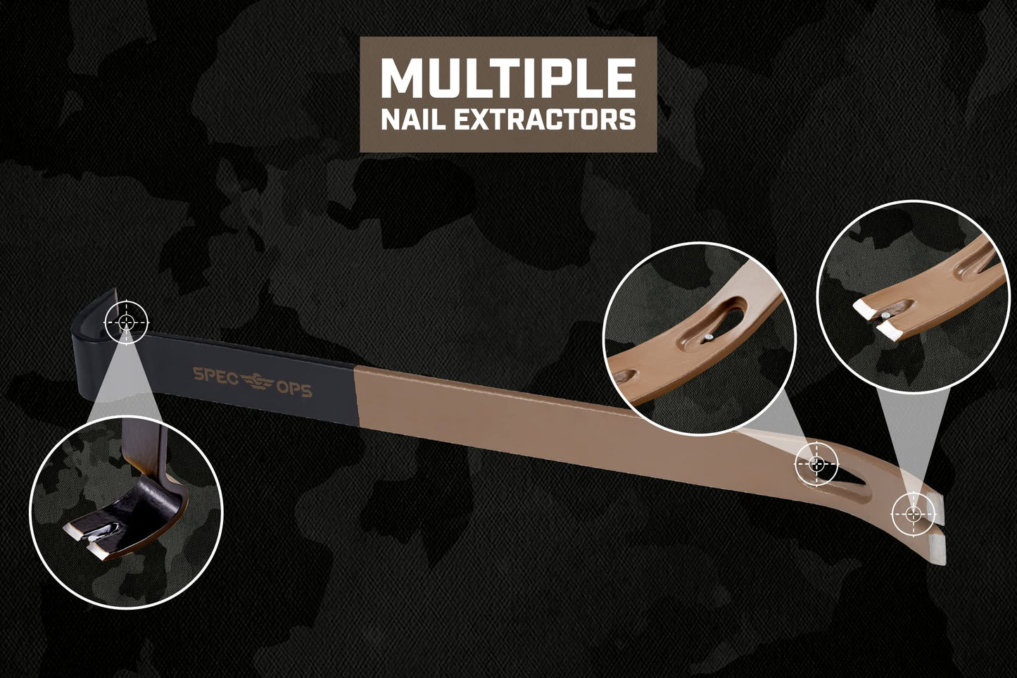 Spec Ops SPEC-D30PRY Tools 30" Wrecking Crowbar, Pry Bar Ends with Teardrop Nail Puller, High-Carbon Steel, 3% Donated to Veterans,Black/Tan