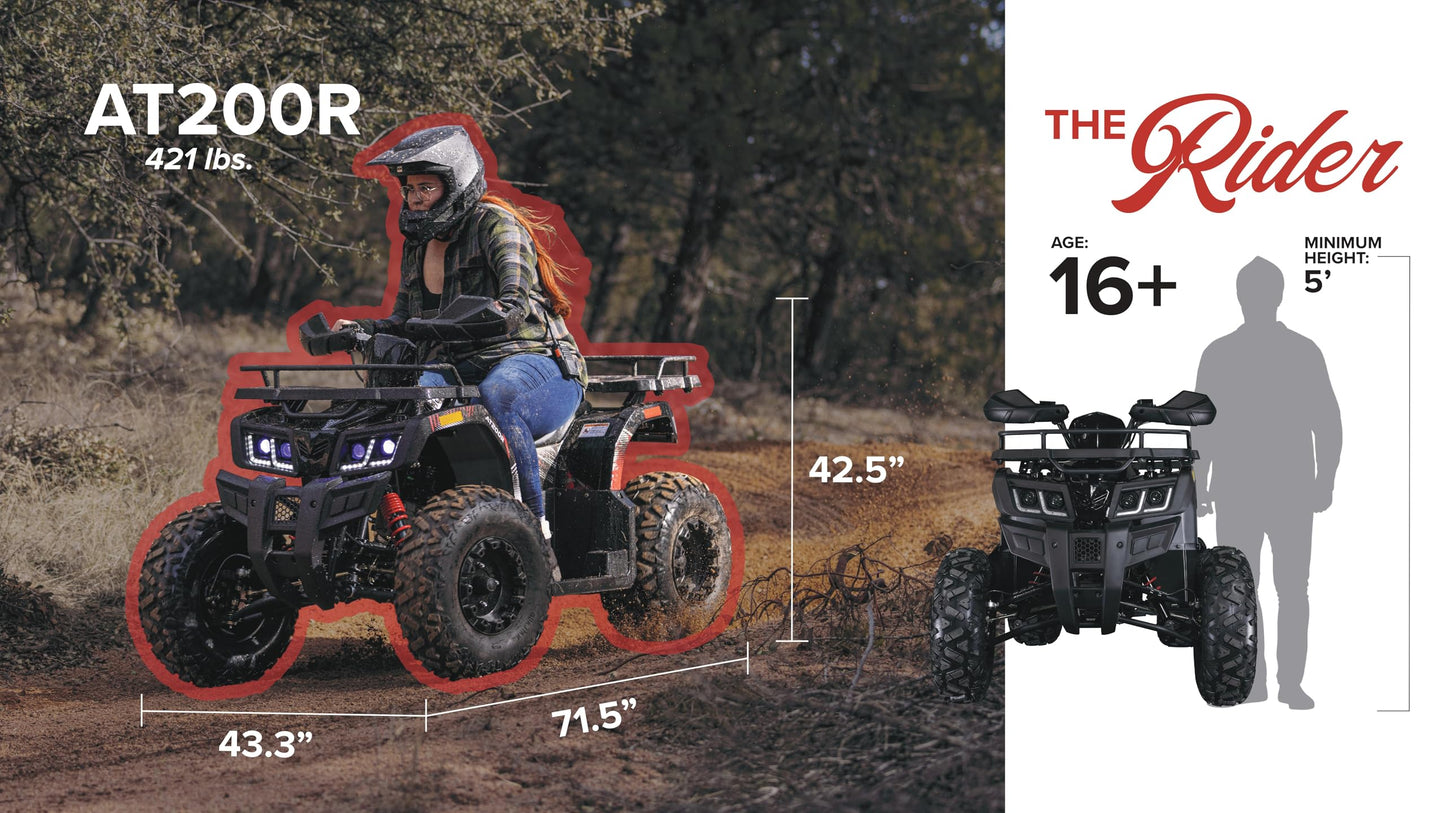 Coleman Powersports AT200R 169cc Gas Powered Adult ATV, Hydraulic Disc Brakes, Independent Suspension, 330 lbs Maximum Load, Heavy-Duty Off-Road Utility Vehicle