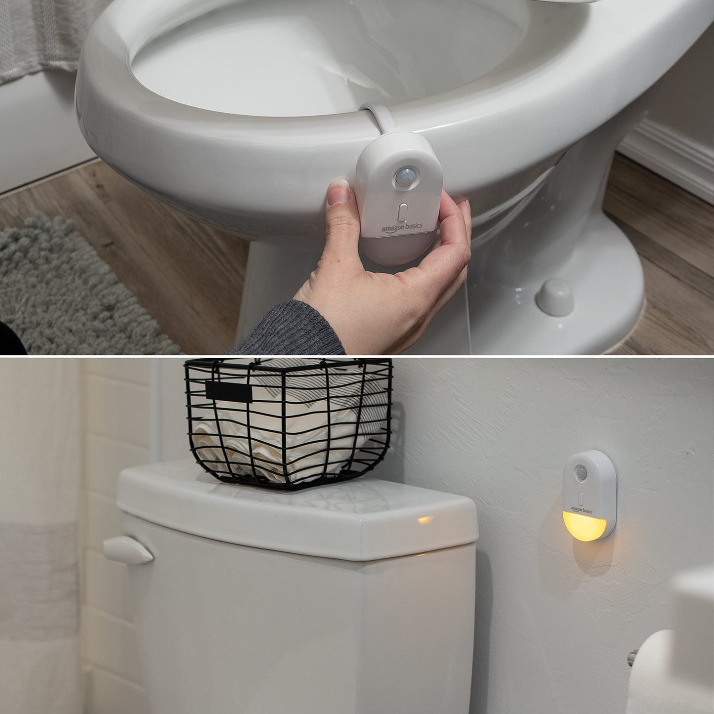 Amazon Basics Color Changing LED Toilet Bowl Motion Sensor Light, Battery Operated, 2 Pack, White