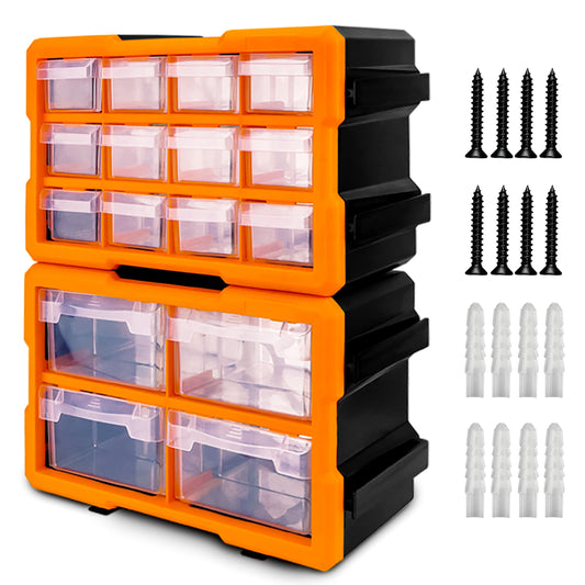 HORUSDY Wall Mounted Storage Bins Parts Rack 30PC Organizer Garage Plastic Shop Tool for Men's Gift, Blue,Orange,Red