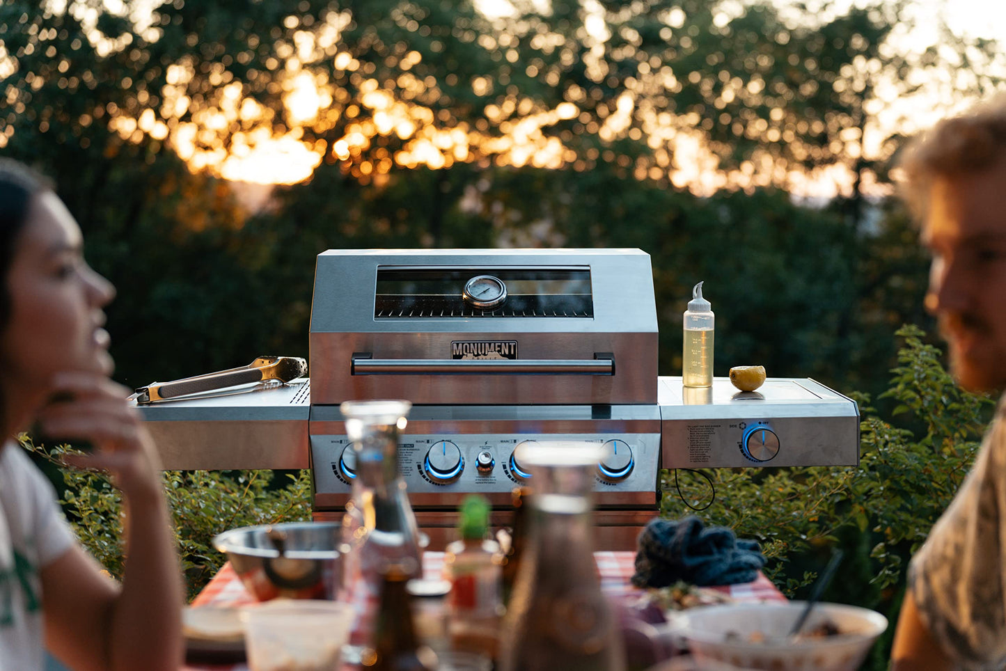 Monument Grills Larger 4-Burner Propane Gas Grills bbq Stainless Steel Heavy-Duty Cabinet Style with Knob Controls Side Burner, Outdoor Use, Mesa 400m