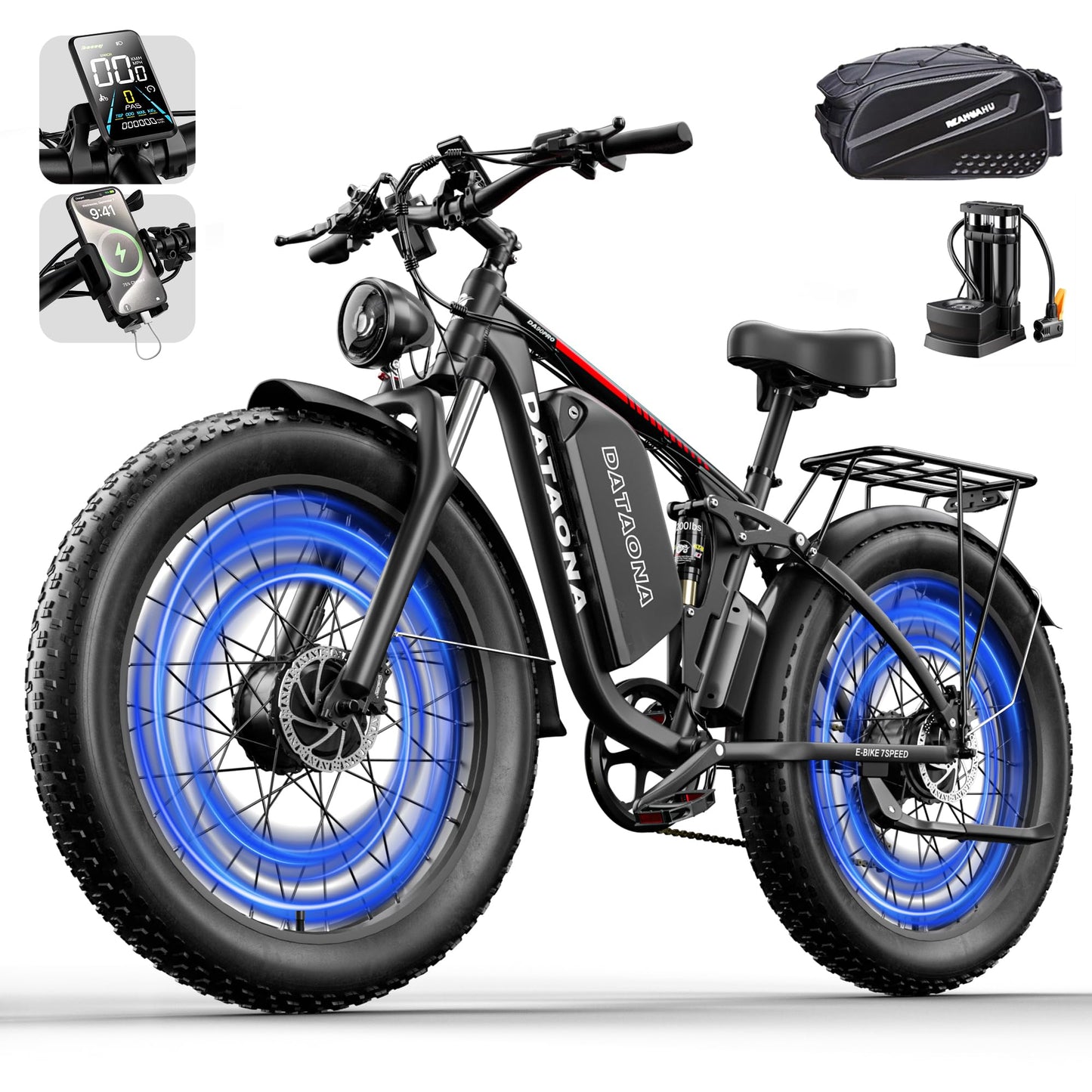 Peak 3000W/5000W Dual Motor Ebike for Adults, 52V 23Ah/32Ah Battery, 37-45MPH Max Speed Up to 80-100 Miles Range, 7/21 Speed 24"/26" Fat Tire with Hydraulic Brake UL Certificated Electric Bike Bicycle