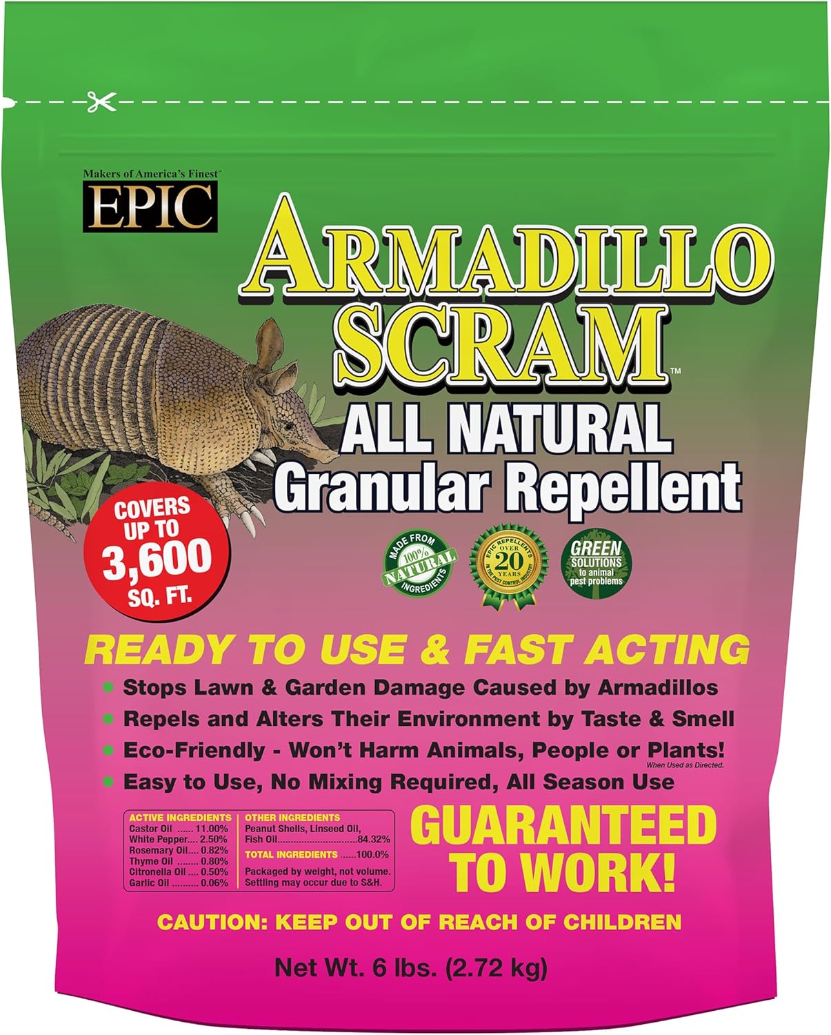 Armadillo Scram All Natural Granular Repellent - All-Natural, Animal, People and Pet Safe Granule from Epic Repellent (6 lb Bag)