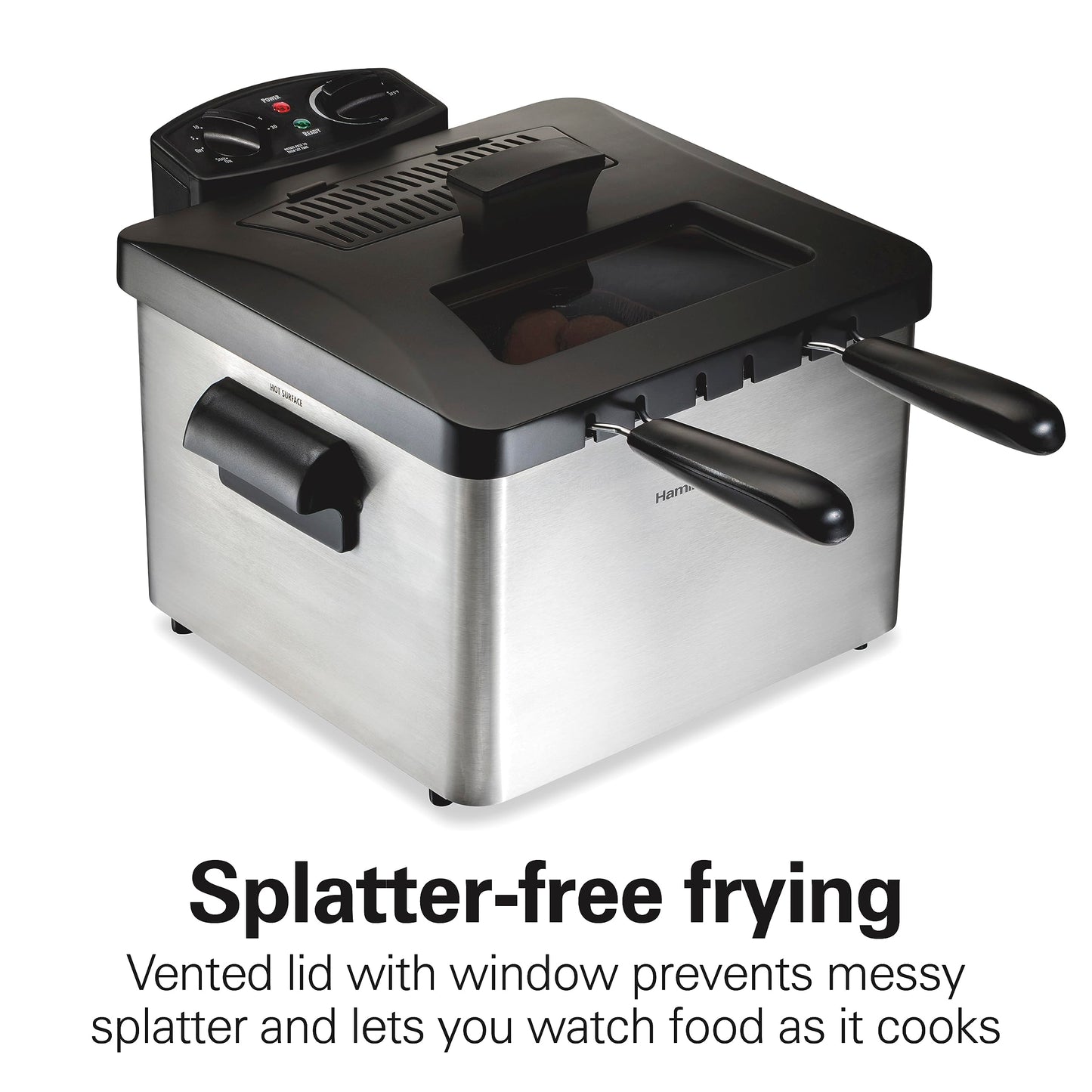 Hamilton Beach Electric Deep Fryer with 3 Baskets and Lid, 4.5 Liters / 19 Cups Oil Capacity, Temperature Control, View Window, Professional Style, 1800 Watts, Stainless Steel (35034)