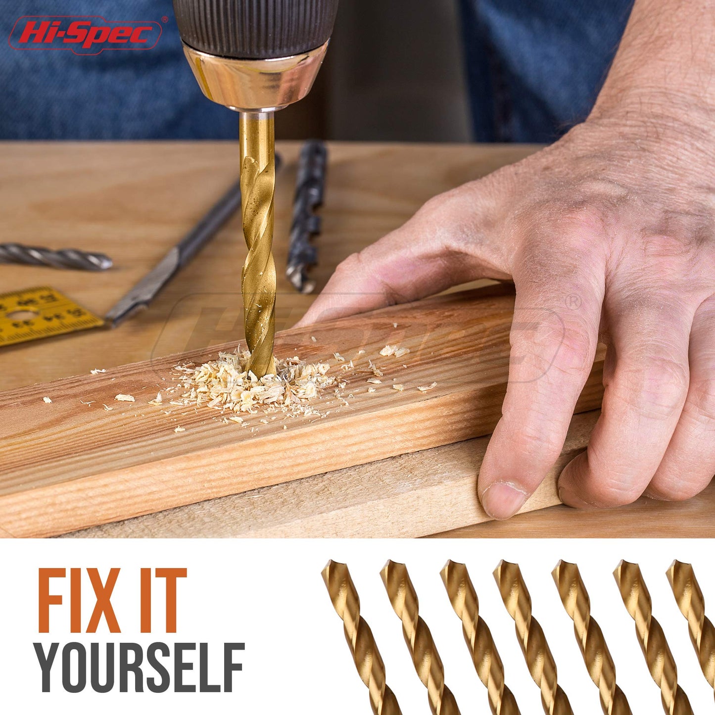 Hi-Spec Drill Bit Set 130pc Multi SAE – 11 Sizes 1/16in to 3/8in – HSS Titanium, Masonry & Brad Point Steel Bits – Drill Bits for Metal, Wood, Plastic, Drywall, Brick & Concrete – with Tray Case