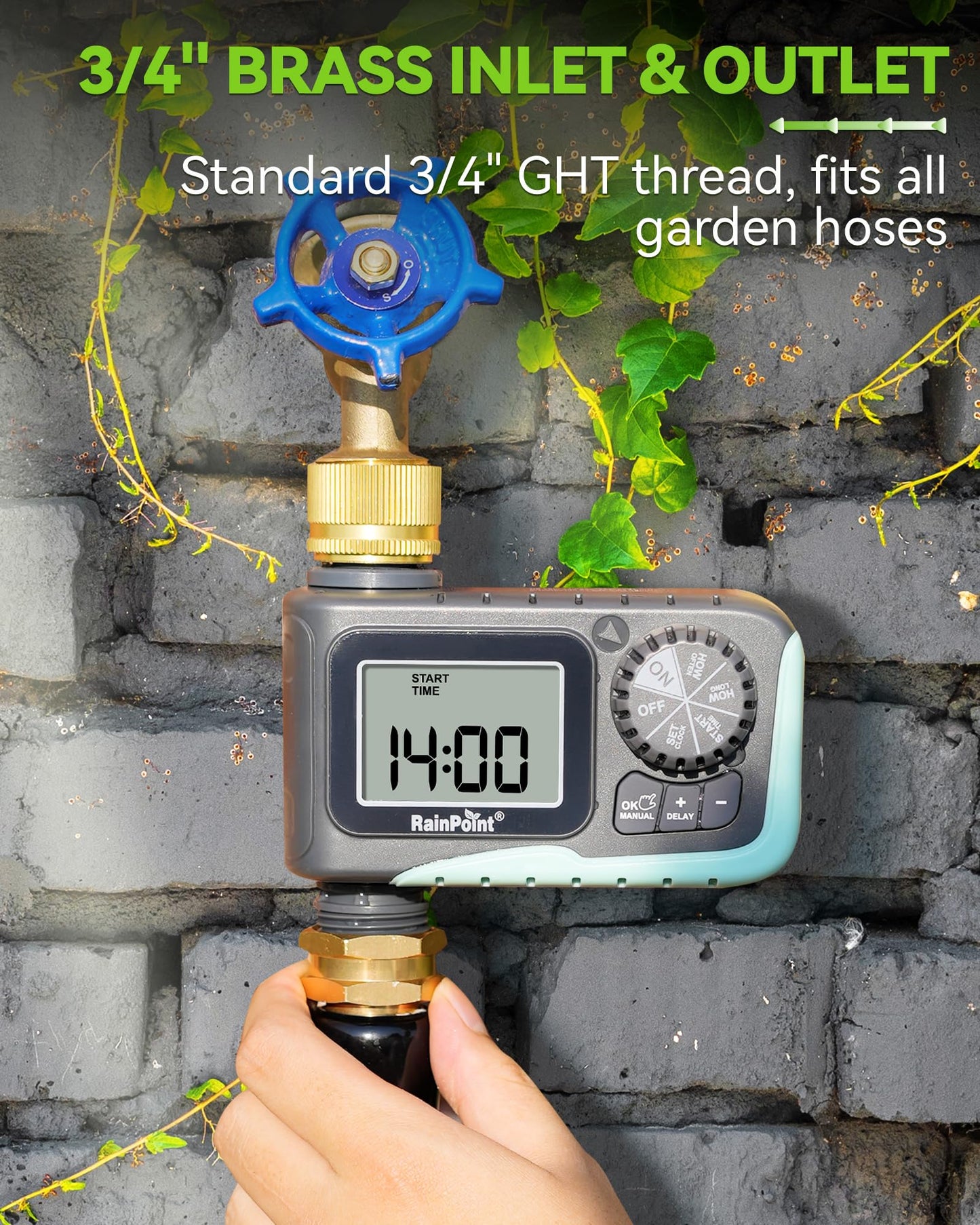 RAINPOINT Sprinkler Timer, Programmable Water Timer for Garden Hose, Outdoor Soaker Hose Timed with Rain Delay/Manual/Automatic Watering System, Digital Irrigation for Yard, Lawn, 1 Outlet
