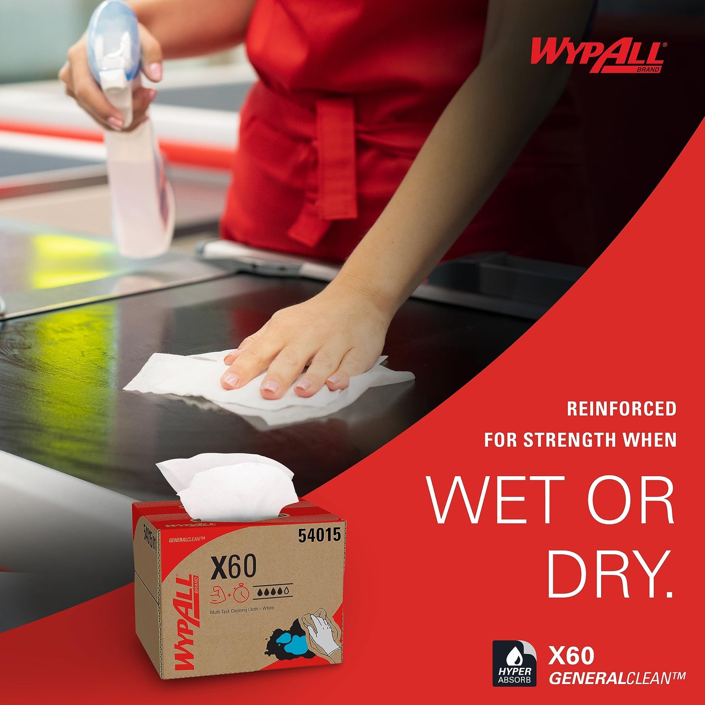 Wypall Gene Clean X60 Cloths Multi-Task Cleaning Wipes (34790), Strong and Absorbent Towels, White (10 Boxes of 118 Sheets, 1,180 Sheet Total)