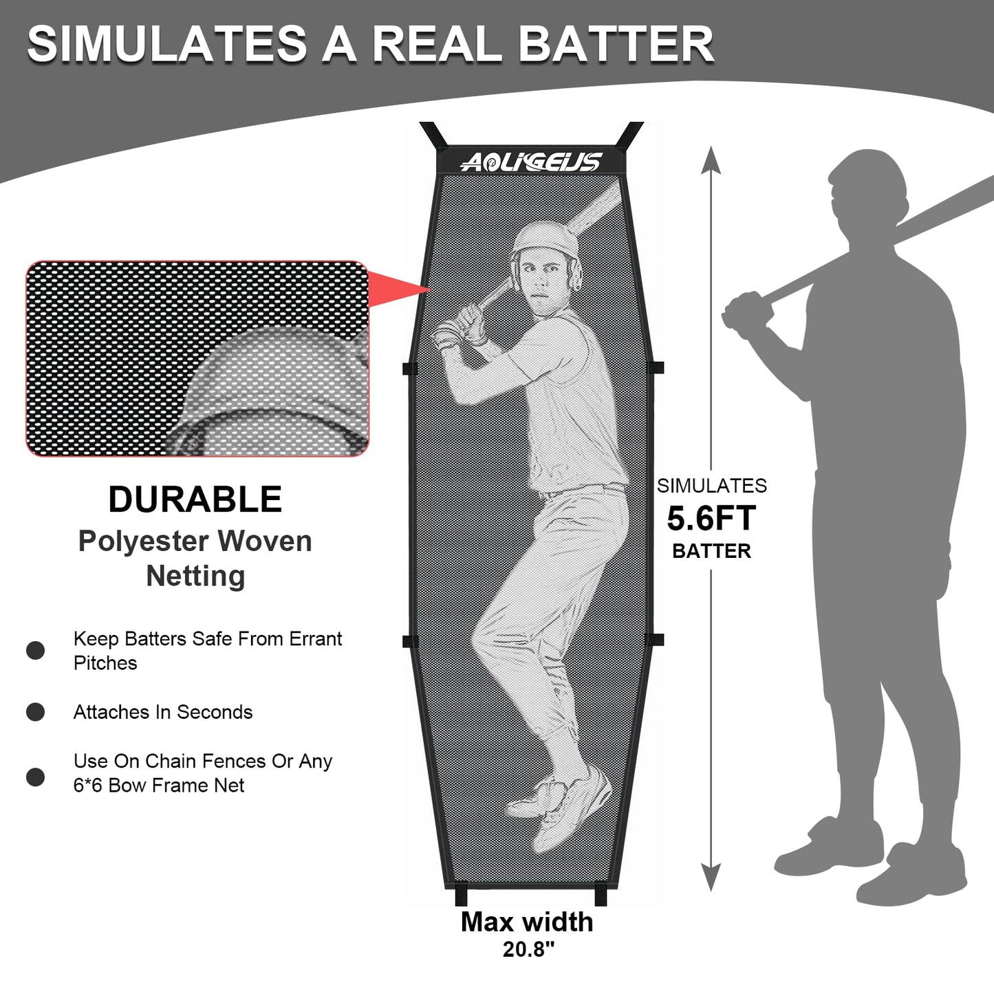 AOLIGEIJS 6'X6' Baseball Softball Practice Net,Pitching Net,Batting Net,with Baseball Tee,Bonus Strike Zone,Target and Bow Frame,for Hitting,Pitching,Catching