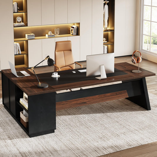 Tribesigns 78" L-Shaped Executive Desk, Large Office Desk with Drawers and Lateral File Cabinet, Business Furniture with Storage Shelves, Modern Computer Desk for Home Office, Walnut & Black