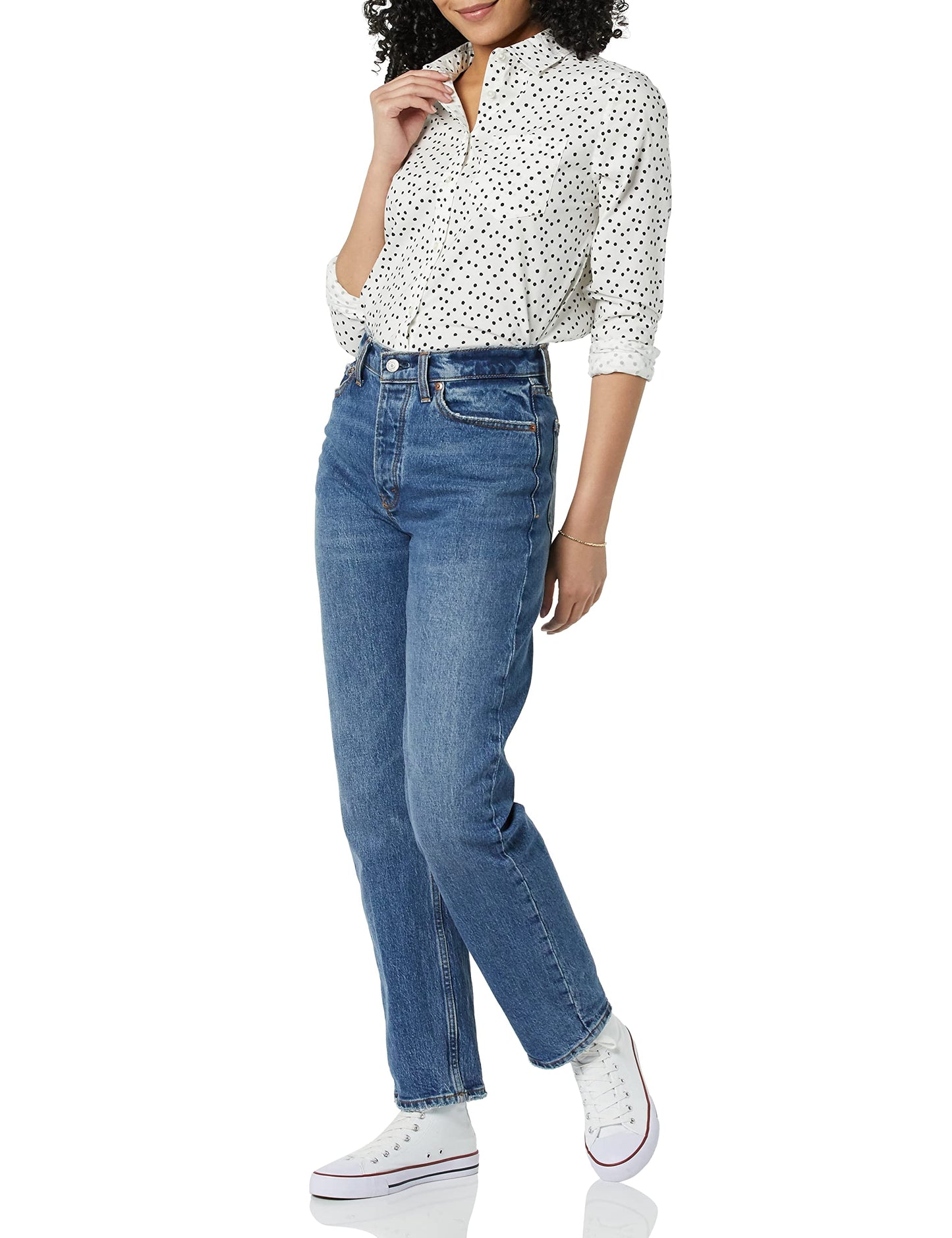 Amazon Essentials Women's Regular-Fit Long-Sleeve Button-Down Poplin Shirt, Business Casual, Office Work