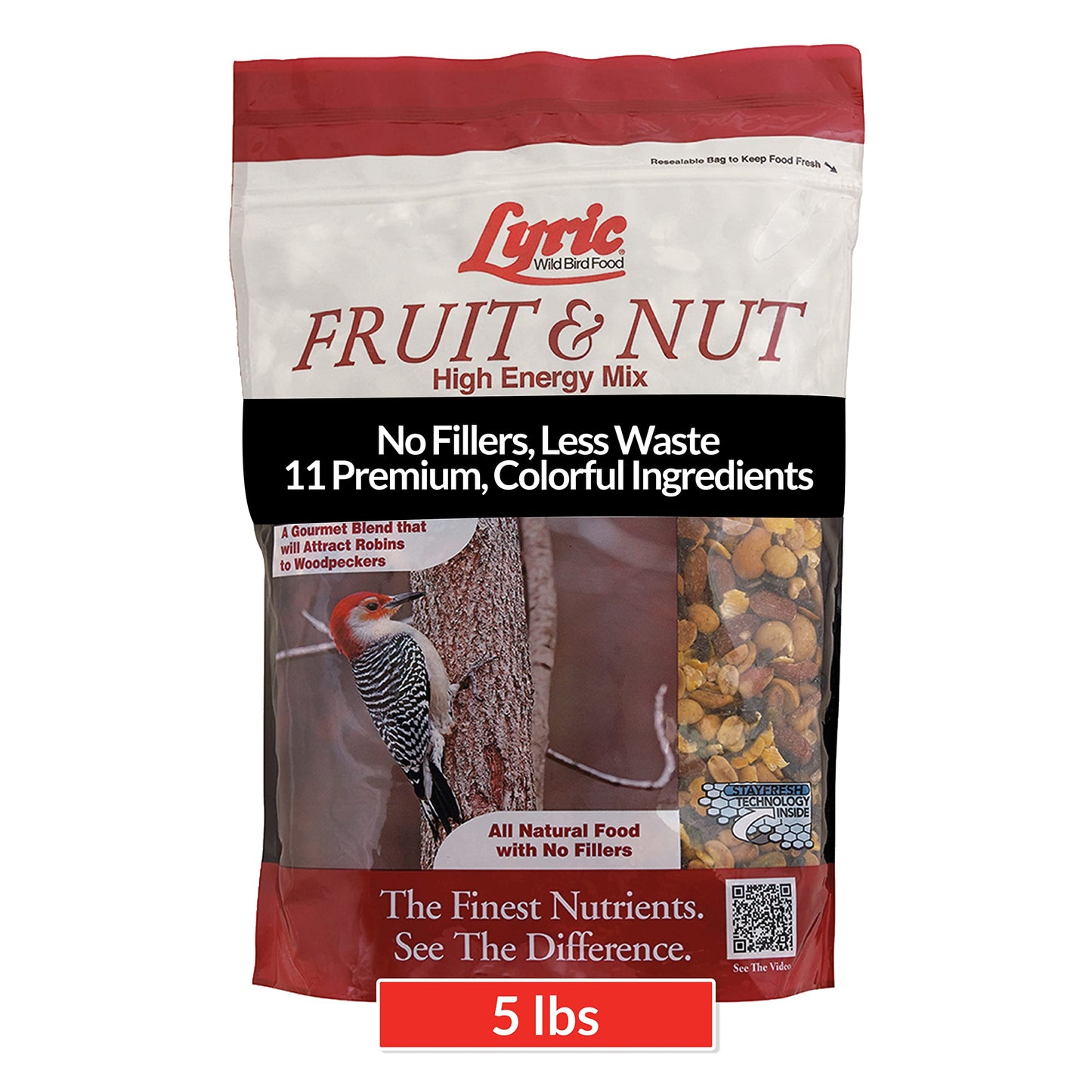 Lyric Fruit and Nut Wild Bird Seed - High Energy Wild Bird Food Mix - Attracts Woodpeckers, Chickadees & Other Songbirds - 20 lb bag