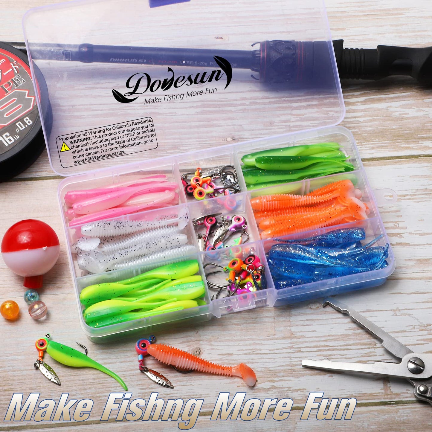 Dovesun Crappie Lures with Jig Heads Kit, Soft Plastic Grubs-Tube Baits 1/8oz 1/16oz 1/32oz Crappie Jigs Walleye Trout Bass Crappie Baits 95-120pcs