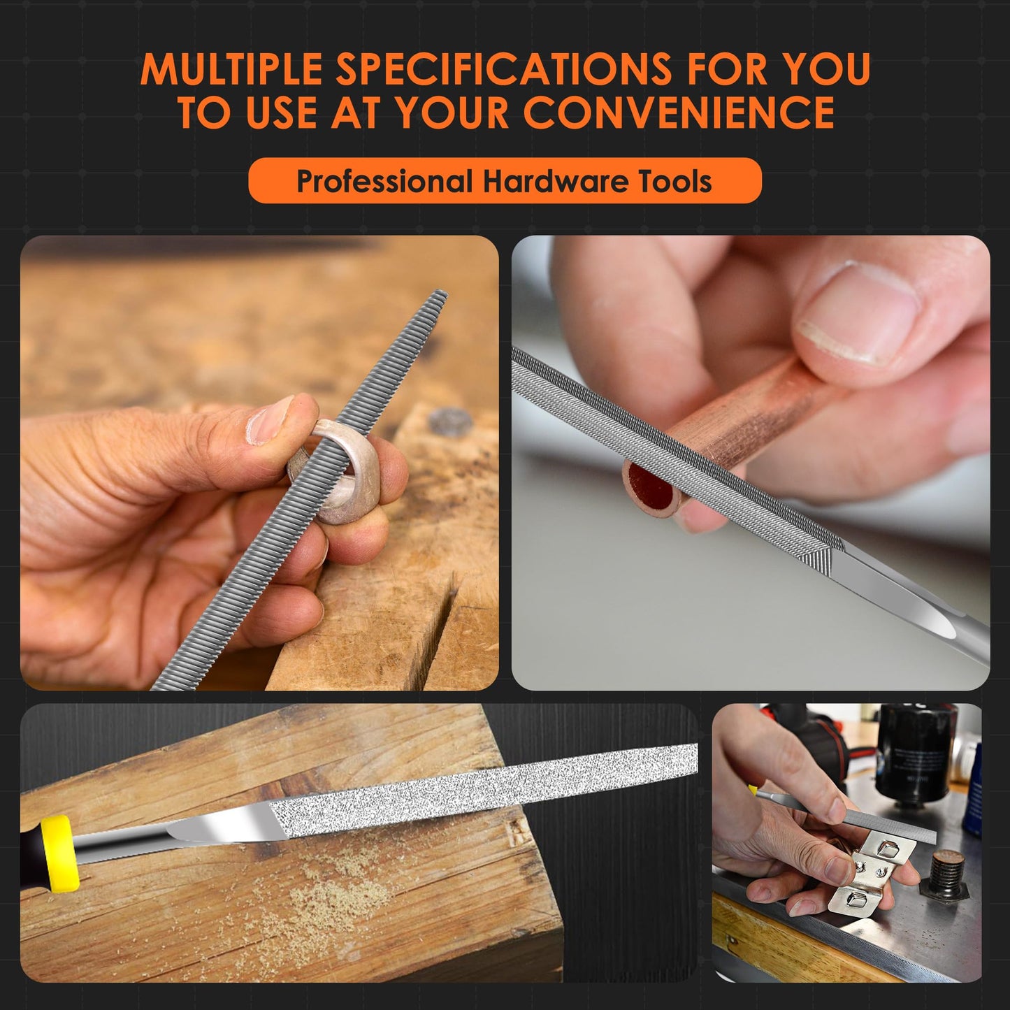 6-Piece Metal Needle File Set - Hardened Alloy Steel Includes Flat, Warding, Square, Triangular, Round, and Half-Round Files