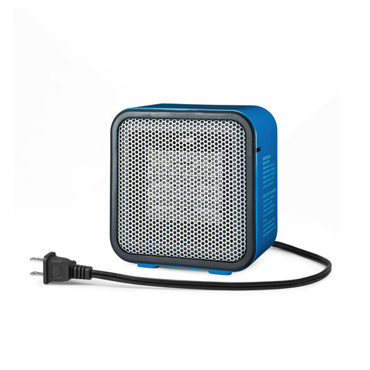 Amazon Basics Ceramic Portable Mini Space Heater for Office Desk, Fast Heating, Efficient, Indoor Use, 500W, With Tip-Over Protection, Lightweight 1.4 lbs, Blue, 5.9 x 3.2 x 6 inches