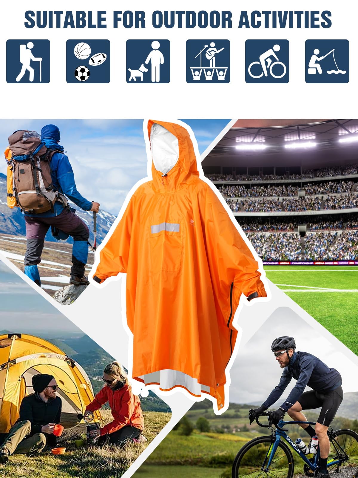 ANYOO Hooded Rain Poncho for Adults Waterproof Lightweight Rain Coat for Men Women Reusable Rain Jacket for Emergency Outdoor