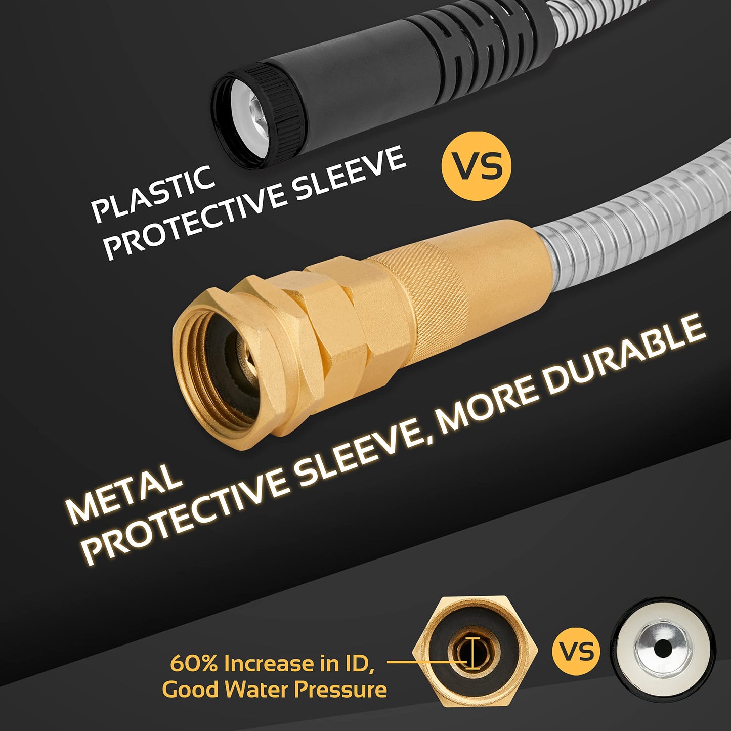 Garden Hose Metal - 100ft Heavy Duty Stainless Steel Water Hose with 8 Function Sprayer & Metal Fittings, Flexible, Lightweight, No Kink, Puncture Proof Hose for Yard, Outdoors, Rv