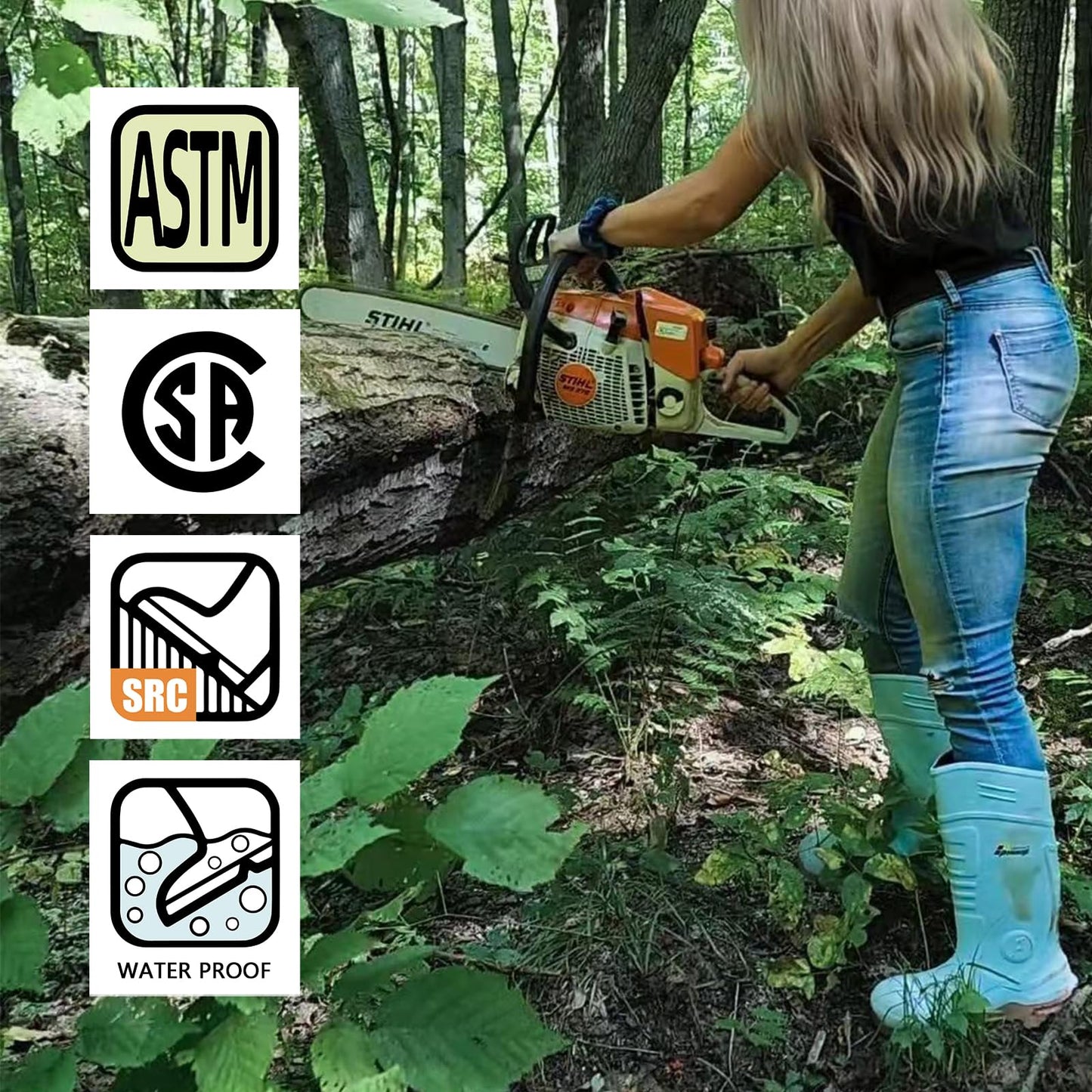 PU Rubber Boots for Women - ASTM Steel Toe & Puncture Resistant Safety, Waterproof Insulated Mud Rain, Anti-slip Garden Farm Work With 2 Insoles