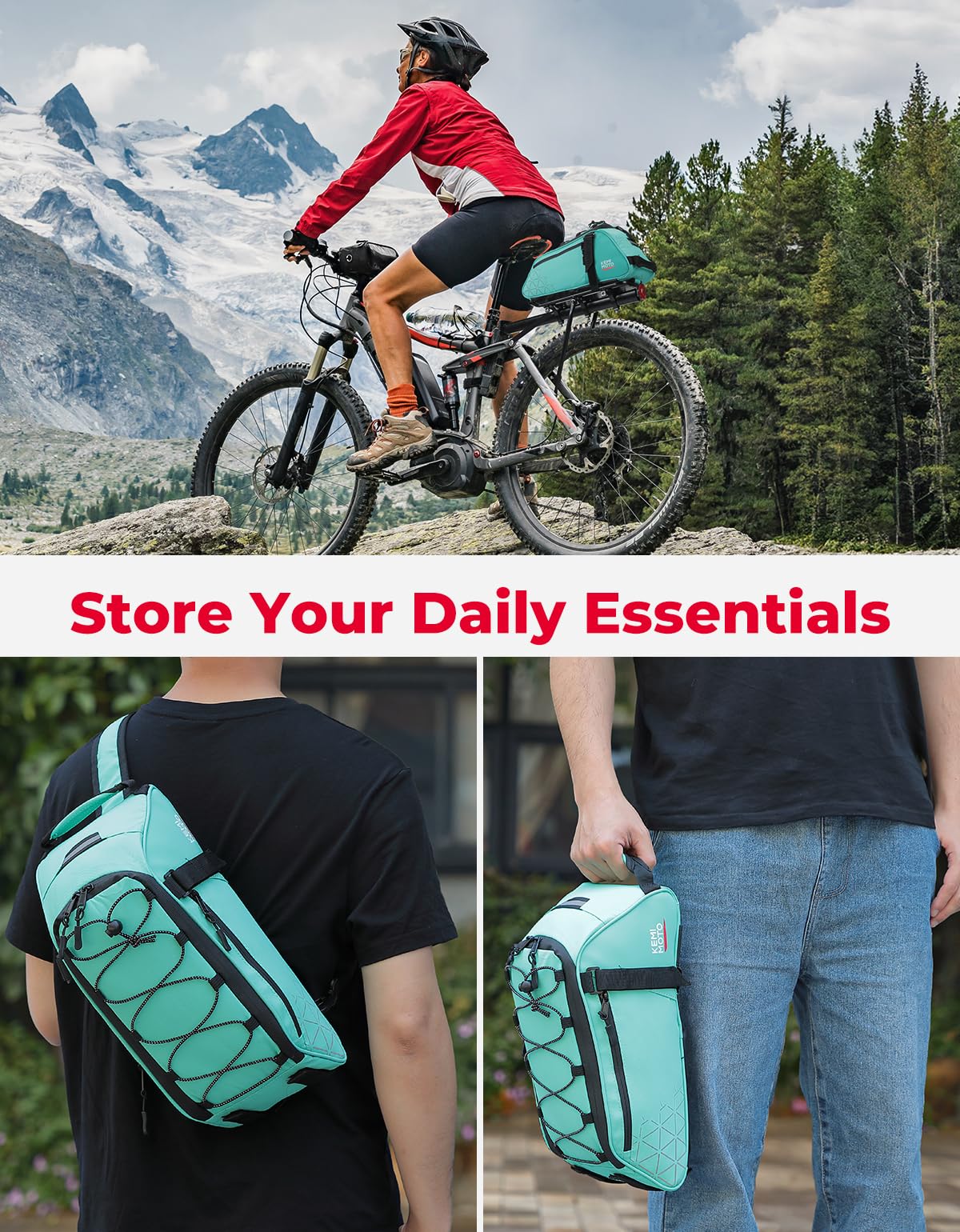 KEMIMOTO Rear Bike Rack Bag - 8L PVC Water Resistant Ebike Bags for Bicycle Rear Rack, Bicycle Trunk Pannier for Commuter Travel Shopping and Cycling (Black)