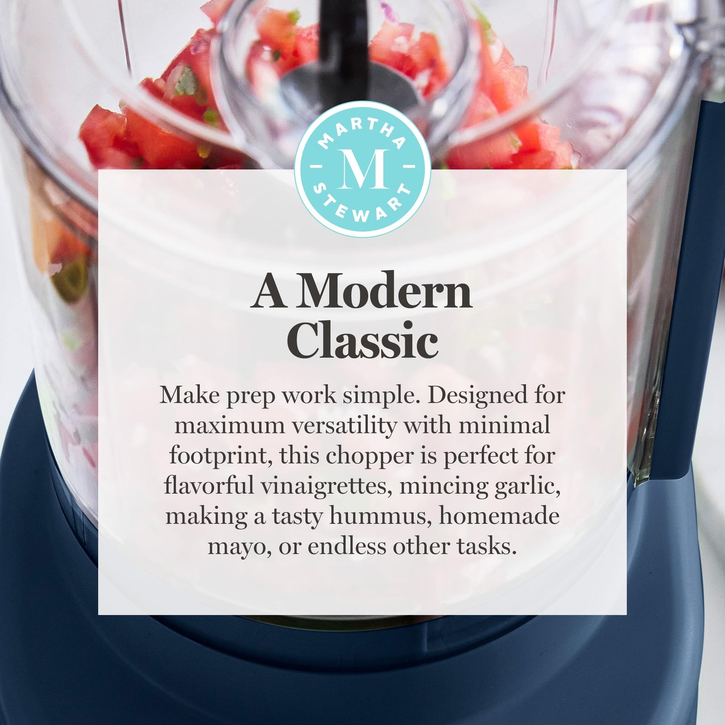 Martha Stewart 3 Cup Electric Food Chopper, Vegetable & Herb Mini Food Processor, 24oz BPA-Free Bowl, Stainless Steel Blades, Pour Spout, Dicing, Mincing, Chop & Puree, Dishwasher Safe, Caviar