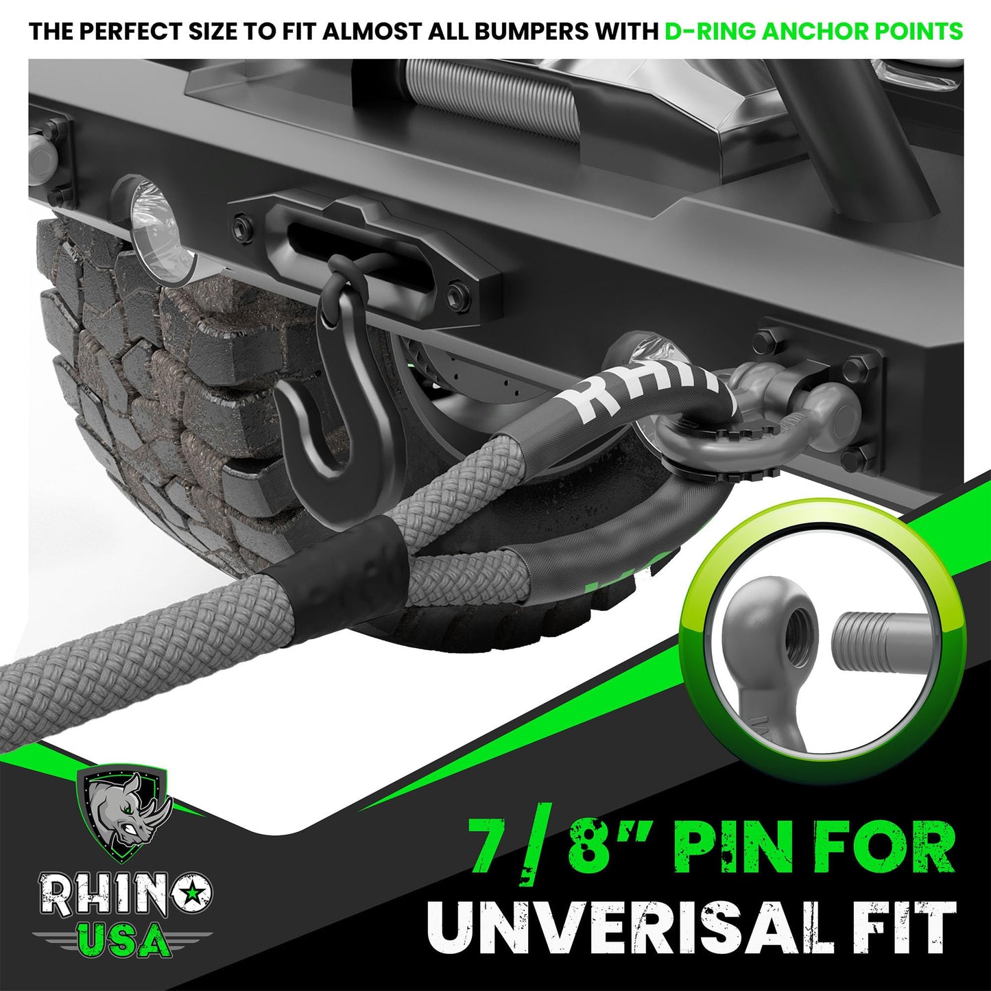 Rhino USA D Ring Shackles (2-Pack) - 41,850lb Break Strength – Heavy Duty 3/4" Clevis Shackle with 7/8 Pin for Towing & Off-Road Use - Pairs with Tow Strap for Vehicle Recovery (Black)