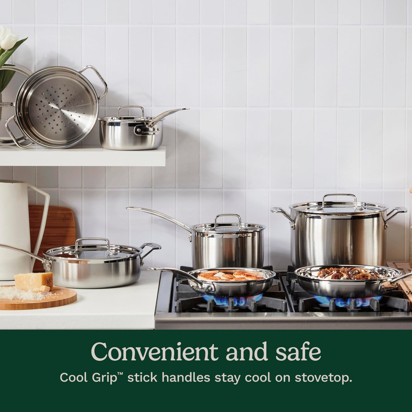 Cuisinart 12-Piece Cookware Set, MultiClad Pro Triple Ply Stainless Steel Cookware Set, Heat Surround Technology, Cool Grip Stick Handles, Oven Safe Up to 500°F, MCPS-12N, Silver