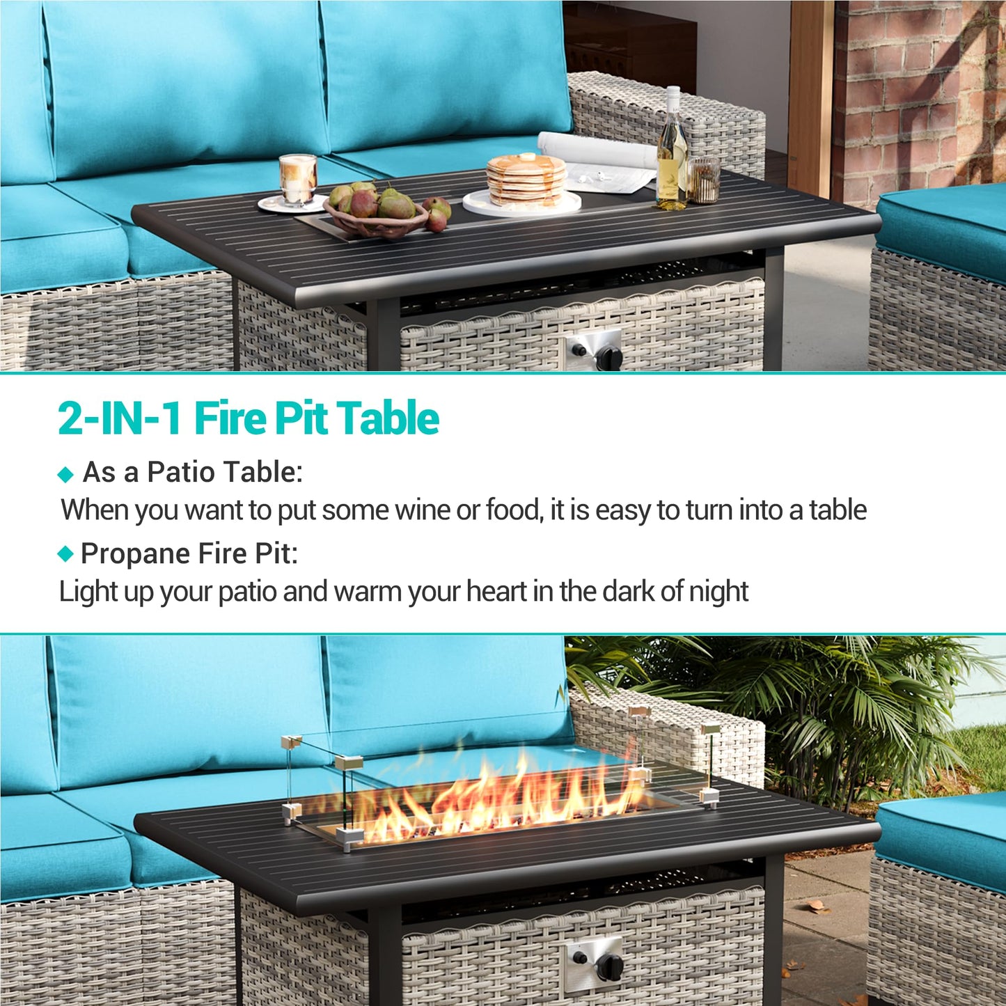 6-Piece Outdoor Patio Furniture Set Wicker Sectional Sofa Set, Patio Conversation Set with Thickened Cushions & Coffee Table for Garden, Backyard, Poolside, Beige