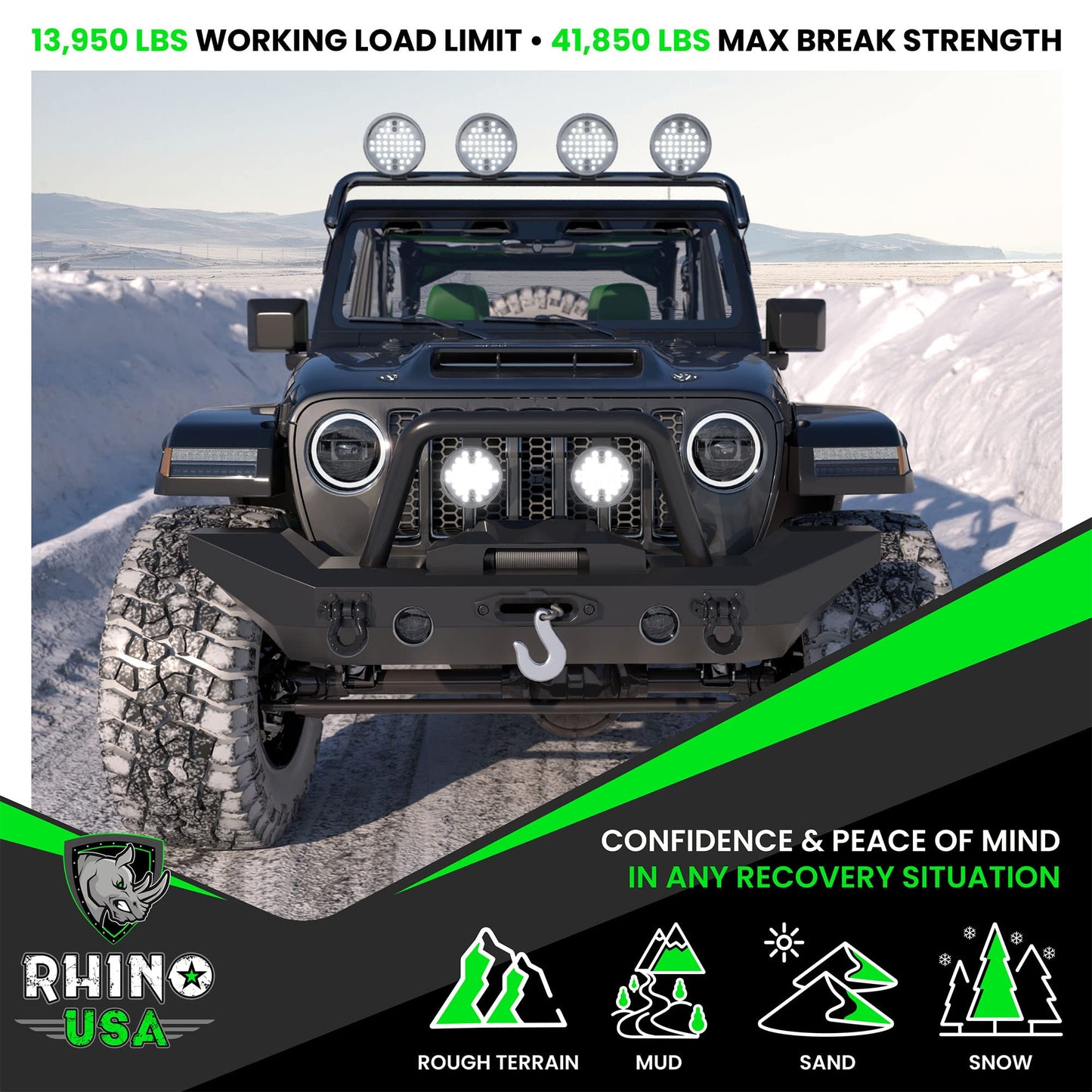 Rhino USA D Ring Shackles (2-Pack) - 41,850lb Break Strength – Heavy Duty 3/4" Clevis Shackle with 7/8 Pin for Towing & Off-Road Use - Pairs with Tow Strap for Vehicle Recovery (Black)