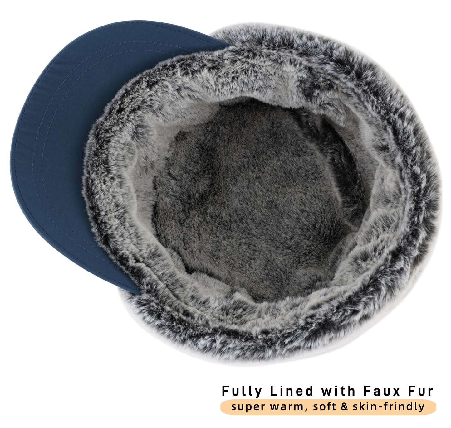 Connectyle Men's Winter Hat with Visor Warm Earflaps Hat Fully Lined Faux Fur Baseball Cap Trapper Hunting Hats