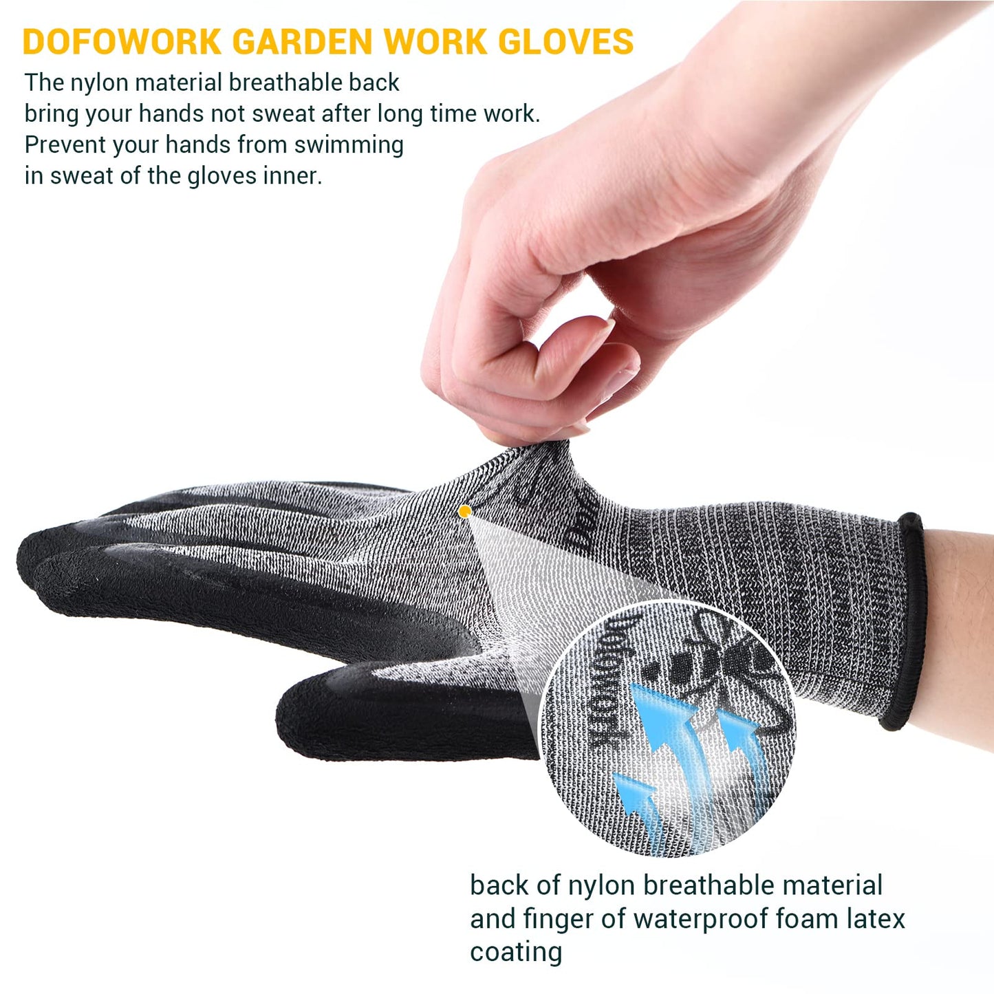 DOFOWORK Gardening Gloves - 6 Pair Gardening Gloves for Women/Men, Breathable Natural Latex Garden Glove with Grip, Outdoor Protective Working Glove for Weeding, Raking and Pruning - Black & Green
