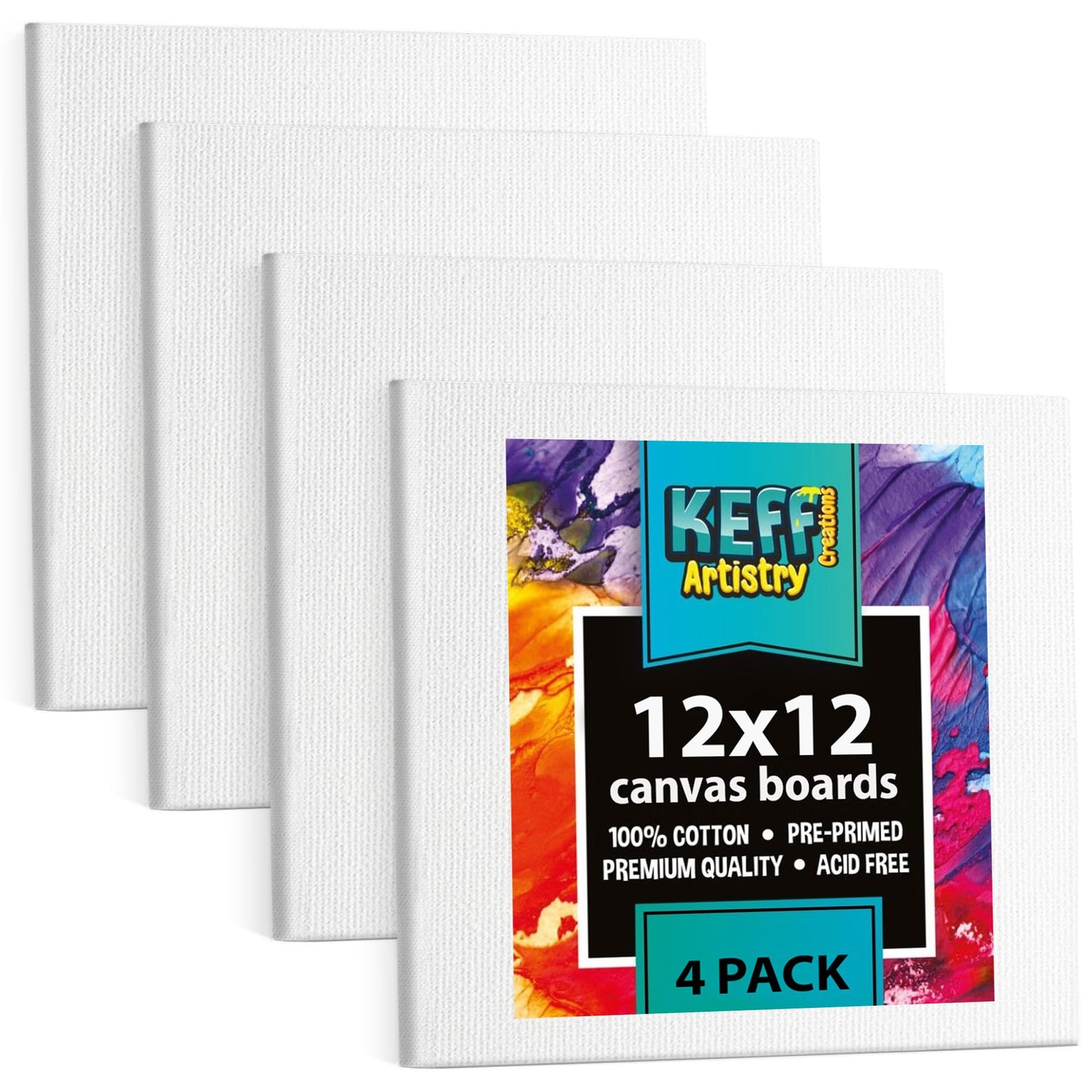 KEFF 24-Pack Bulk Canvas for Painting, 6 of 5x7, 8x10, 9x12, 11x14 Canvas Boards for Painting, Art Supplies for Adults & Kids - 100% Cotton Primed Painting Canvas for Acrylic, Oil, Watercolor, Tempera