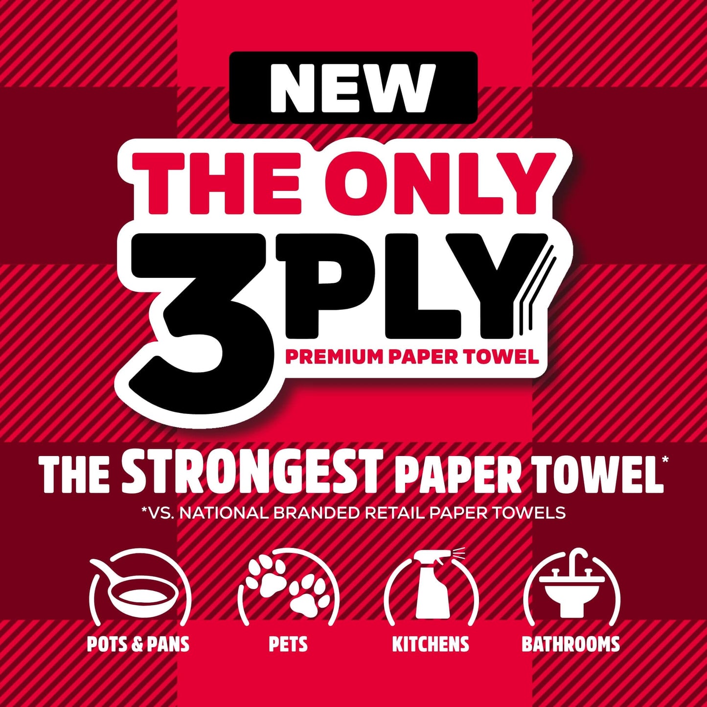 Brawny Tear-A-Square Paper Towels, 12 Double Rolls = 24 Regular Rolls, 3 Sheet Sizes (Quarter, Half, Full), Strength for All Messes, Cleanups, and Meal Prep