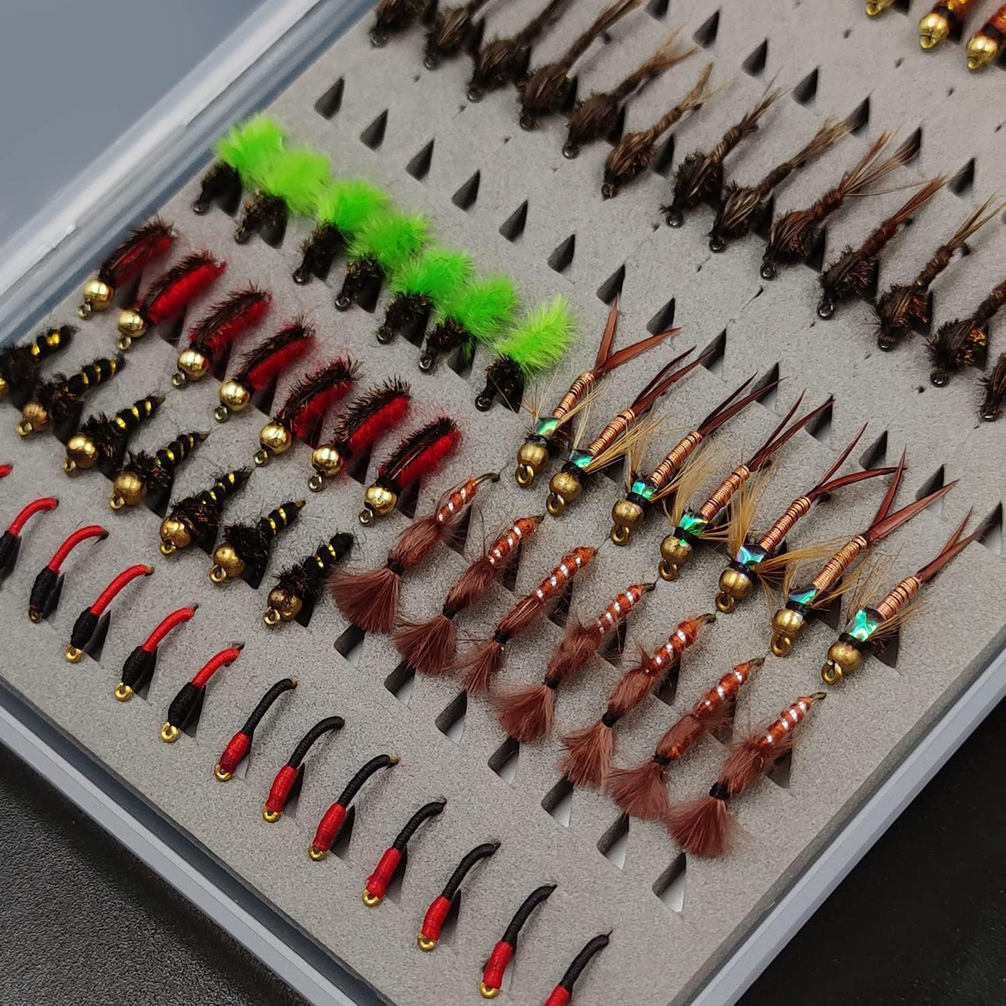 133pcs/Set Ultra-Thin Portable Nymph Scud Midge Flies Kit Assortment with Box Trout Fishing Fly Lures