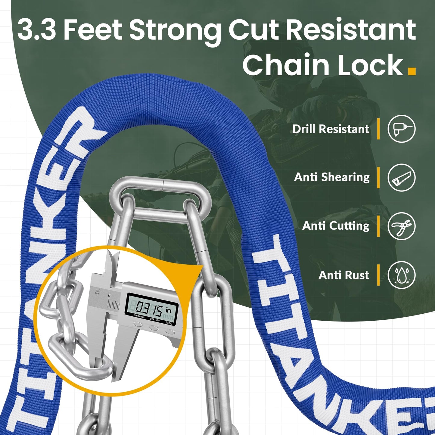 Titanker Bike Chain Lock with Keys, 3.3 Feet Security Heavy Duty Anti-Theft Bicycle Chain Locks for Bike, Motorcycle, Bicycle, Door, Gate, Fence, Grill (6mm, 8mm, 10mm Thick Chain)