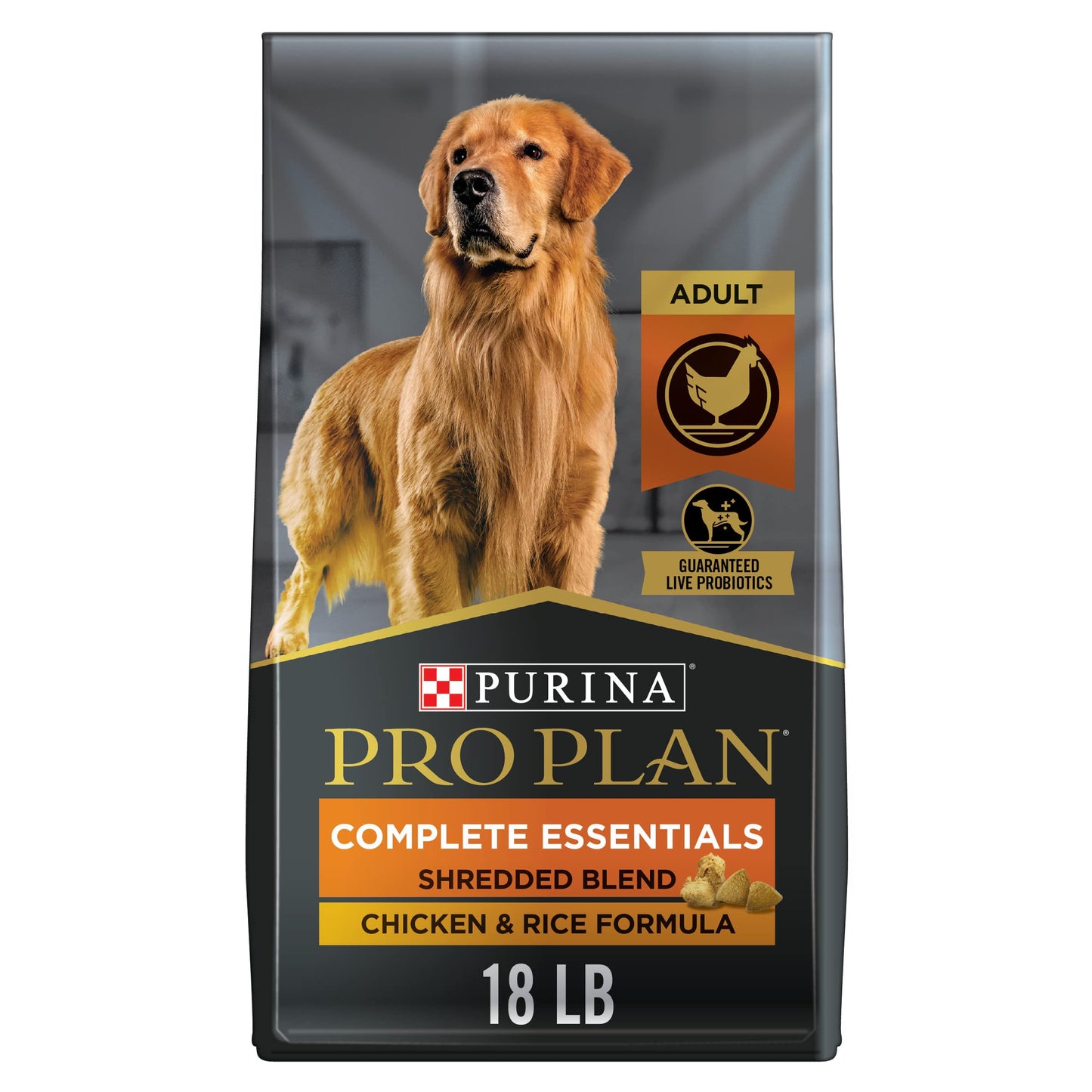Purina Pro Plan Complete Essentials Shredded Blend Chicken and Rice Dog Food Dry Formula with Probiotics for Dogs - 47 lb. Bag