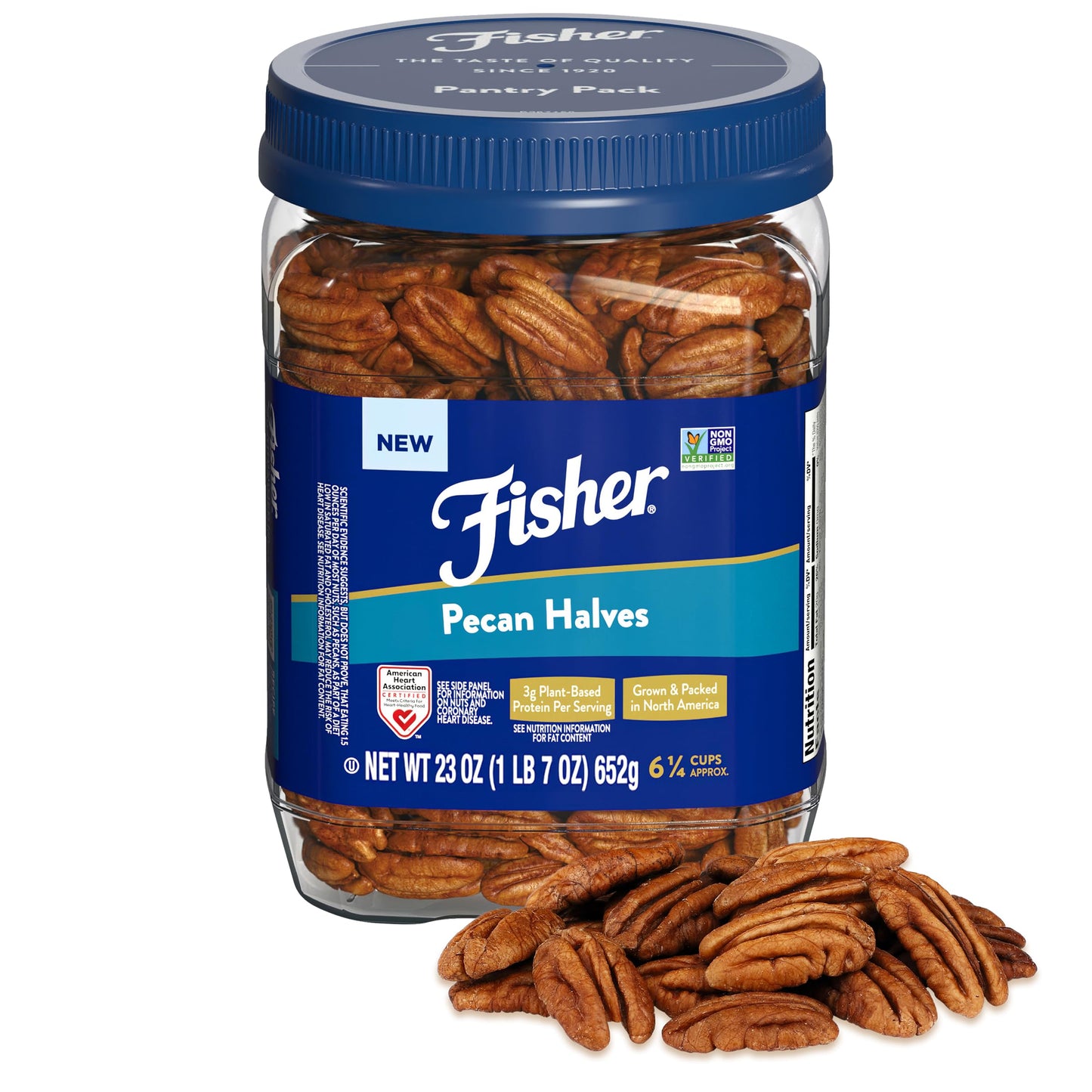 Fisher Chef's Naturals Pecan Halves 24 oz Resealable Bag, Unsalted Raw Nuts for Cooking, Baking & Snacking, Healthy Snacks for Adults, Vegan Protein, Keto Snack, Gluten Free Raw Pecans Halves