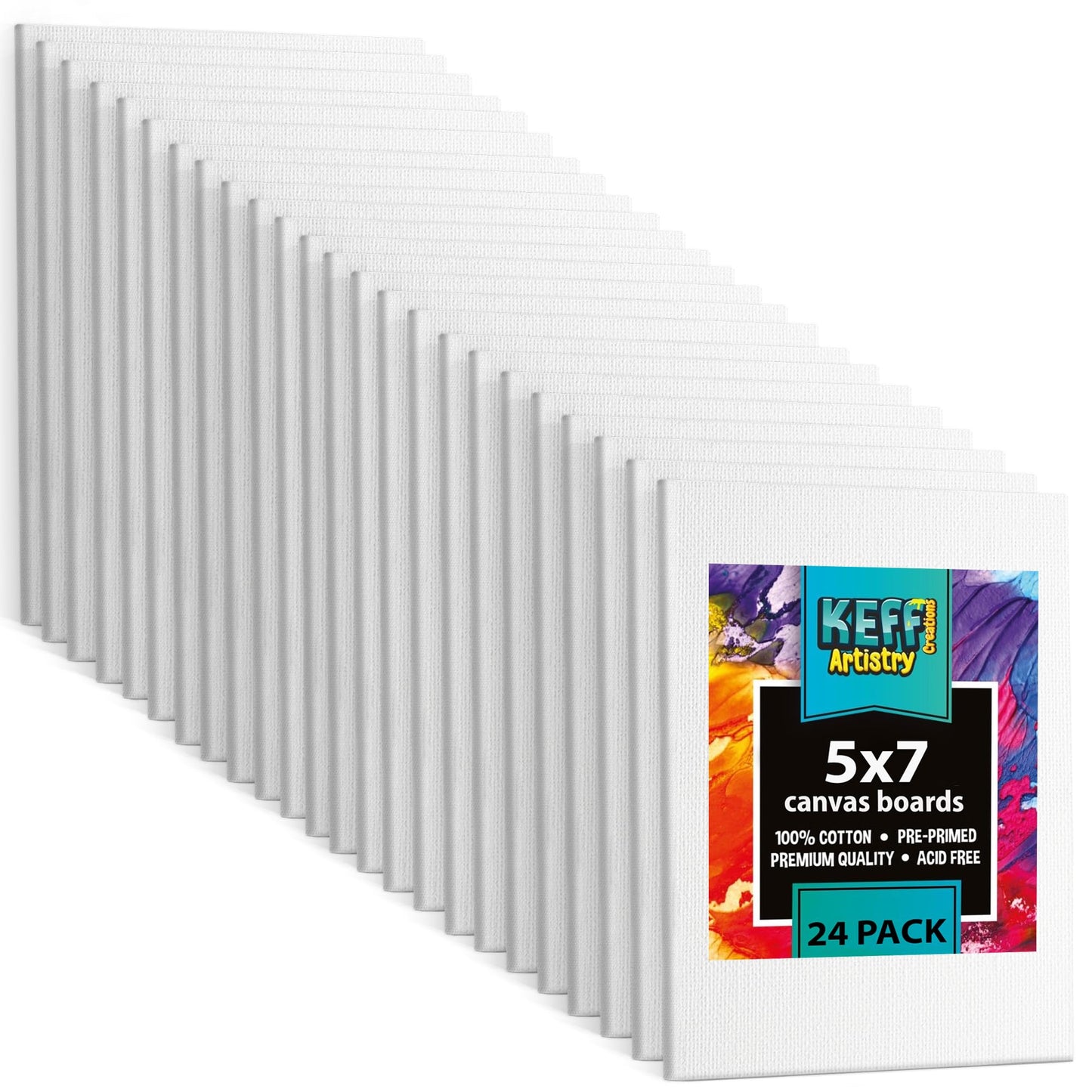 KEFF 24-Pack Bulk Canvas for Painting, 6 of 5x7, 8x10, 9x12, 11x14 Canvas Boards for Painting, Art Supplies for Adults & Kids - 100% Cotton Primed Painting Canvas for Acrylic, Oil, Watercolor, Tempera