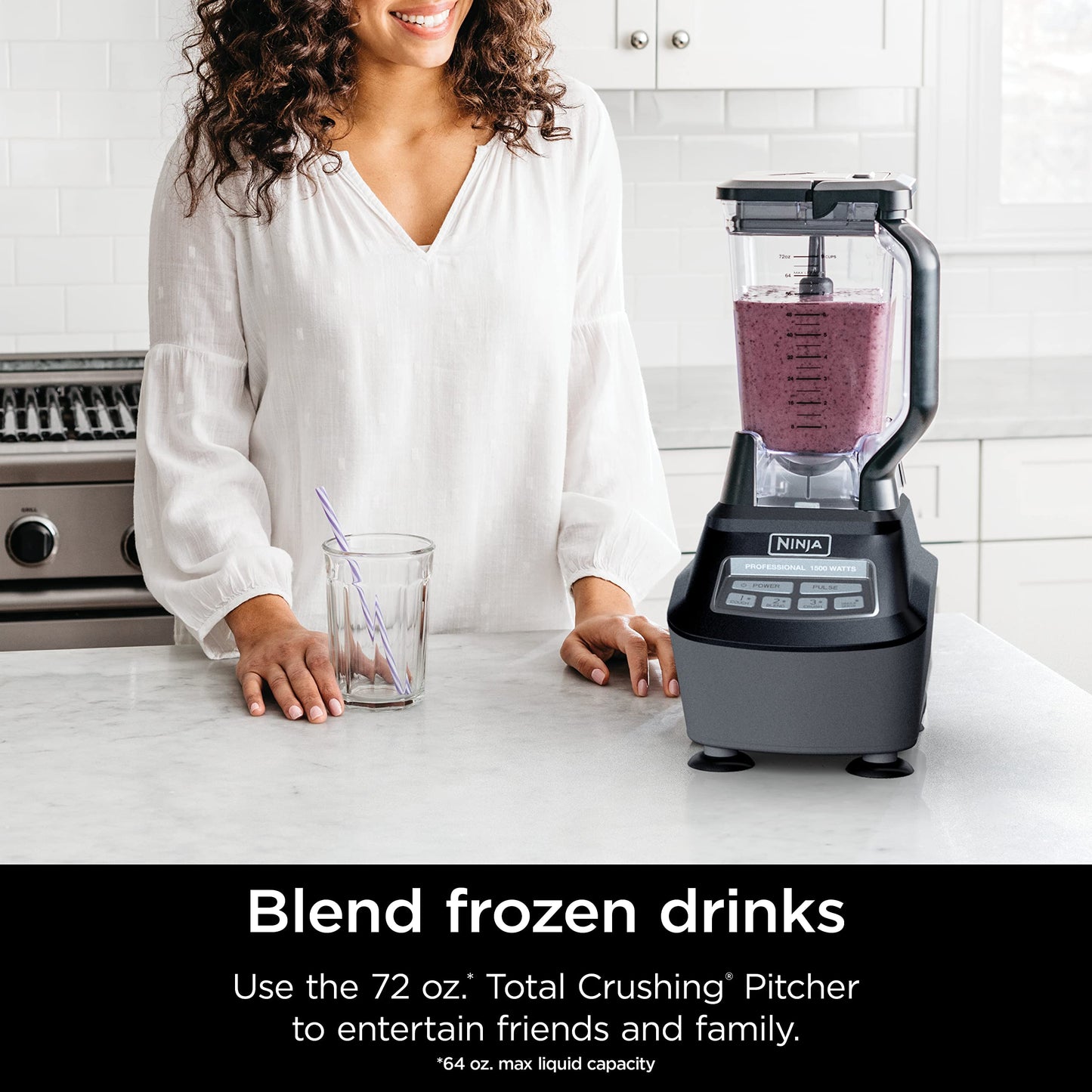 Ninja Blender, Mega Kitchen System, 1500W, 4 Functions for Smoothies, Processing, Dough, Drinks & More, with 72 Blender Pitcher, 64 Processor Bowl, 2 Nutri Cups + Lids, Black, BL770
