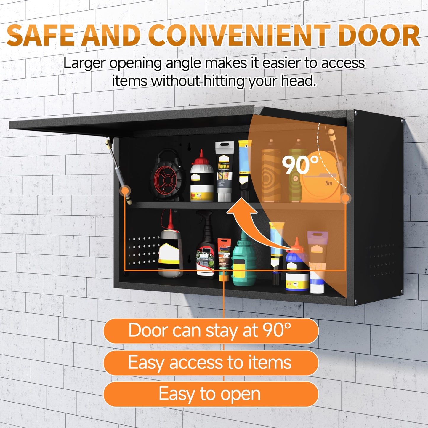 Firstsky Metal Garage Wall Cabinet with Up-Flip Door, Black Float Tool Cabenit with Adjustable Shelf,Upper Storage Cabinets with Pegboard for Kitchen,Garage,Workshop,Warehouse (19.7" H,Black)