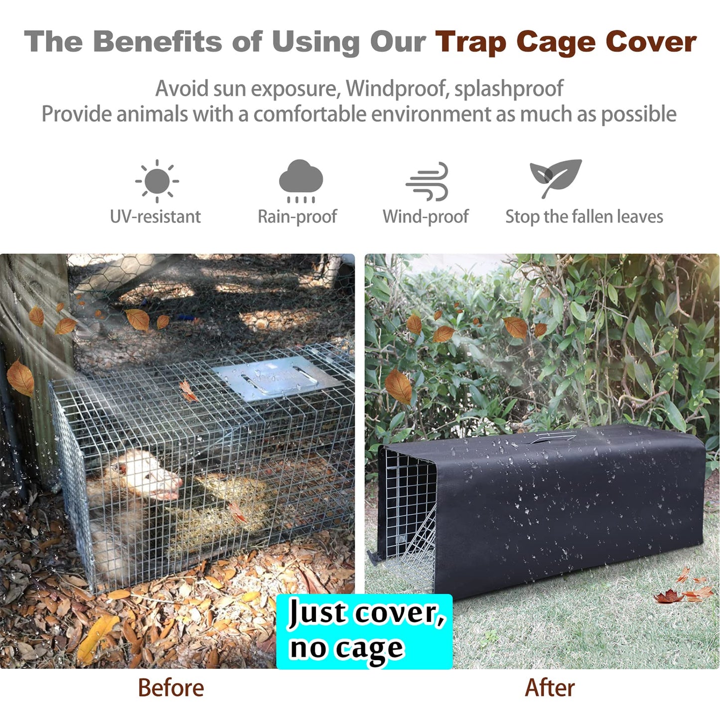 Live Animal Trap Cage Cover, Cat Trap for Stray Cats 32 Inch Folding Skunk Trap with Real Door for Raccoons, Opossums, Groundhogs, Skunks, Feral Cats, Squirrels (Only Cover)