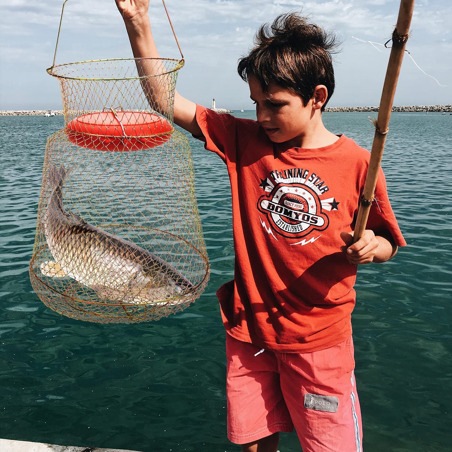 codree Floatable Galvanized Steel Wire Fish Basket, Collapsible Floatable Wire Fishing Basket, Portable Floating Fishing Net Baskets, Robust and Easy to Use