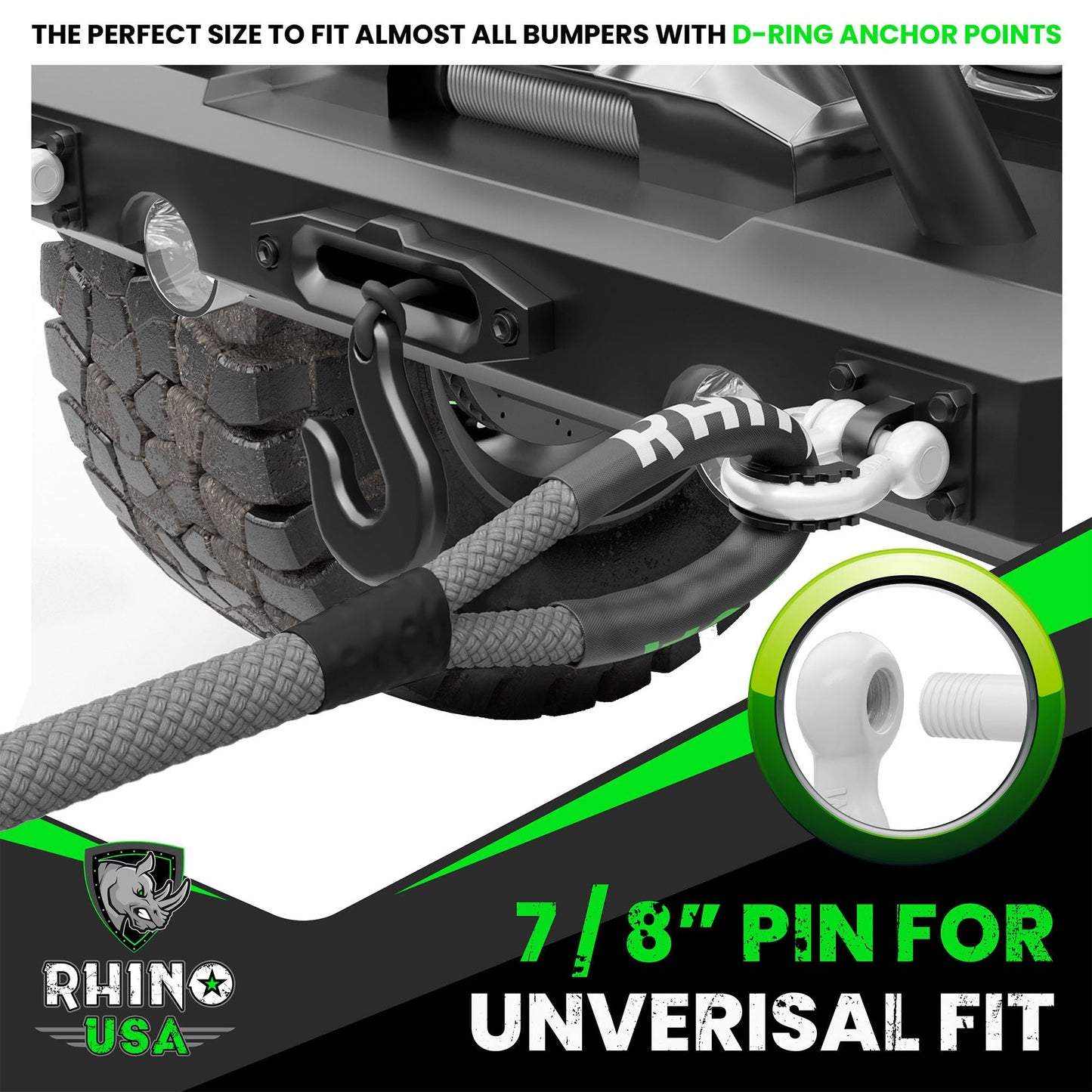 Rhino USA D Ring Shackles (2-Pack) - 41,850lb Break Strength – Heavy Duty 3/4" Clevis Shackle with 7/8 Pin for Towing & Off-Road Use - Pairs with Tow Strap for Vehicle Recovery (Black)