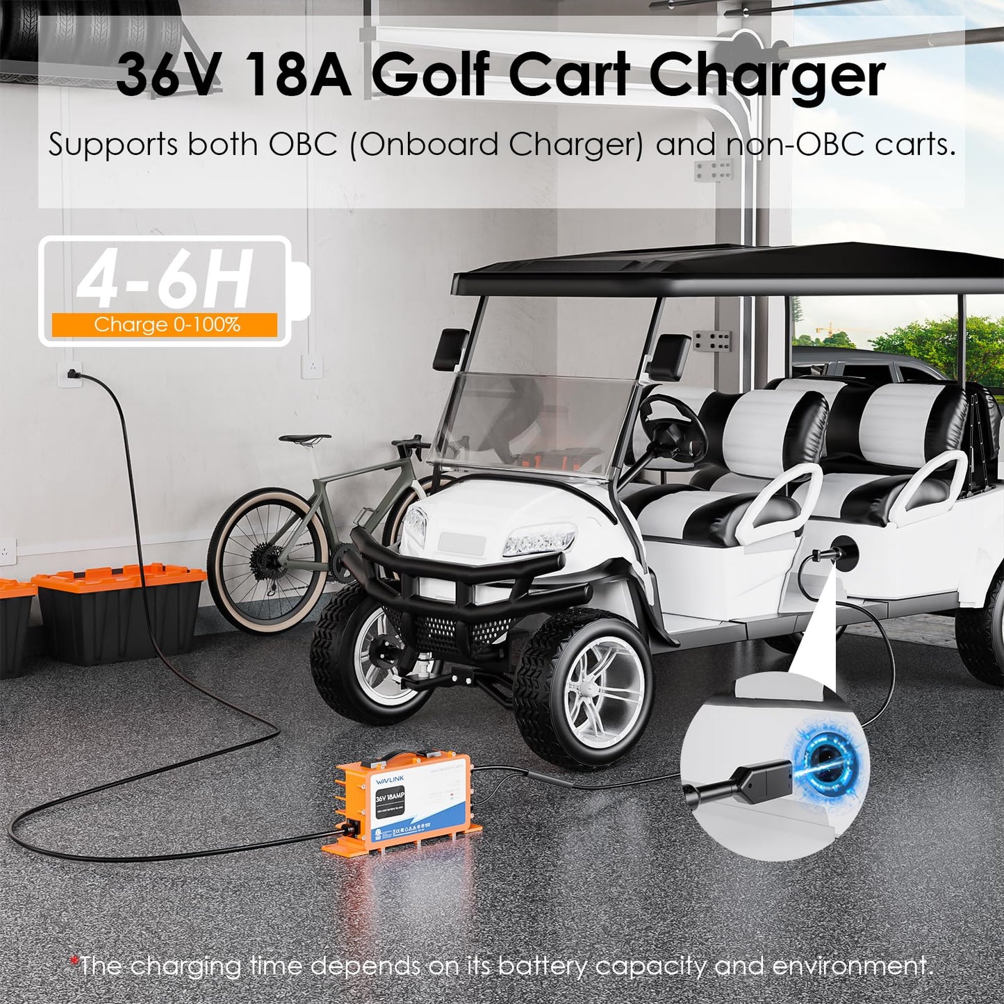 WAVLINK Golf Cart Battery Charger, 36V 18AMP, 738W Output, IP67 Waterproof, LiFePO4/NMC/Lead-Acid Compatible (D Plug for TXT/EZGO)