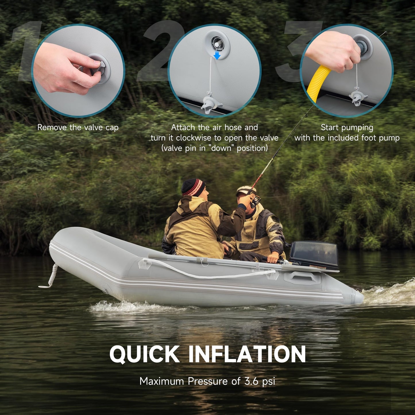 CO-Z 7.5ft Heavy Duty Inflatable Boat with Aluminum Floor & Oars - 2 Person 660lb Capacity Dinghy for Fishing/Towing | Includes Pump & Transom for Kayak, Lake & Ocean
